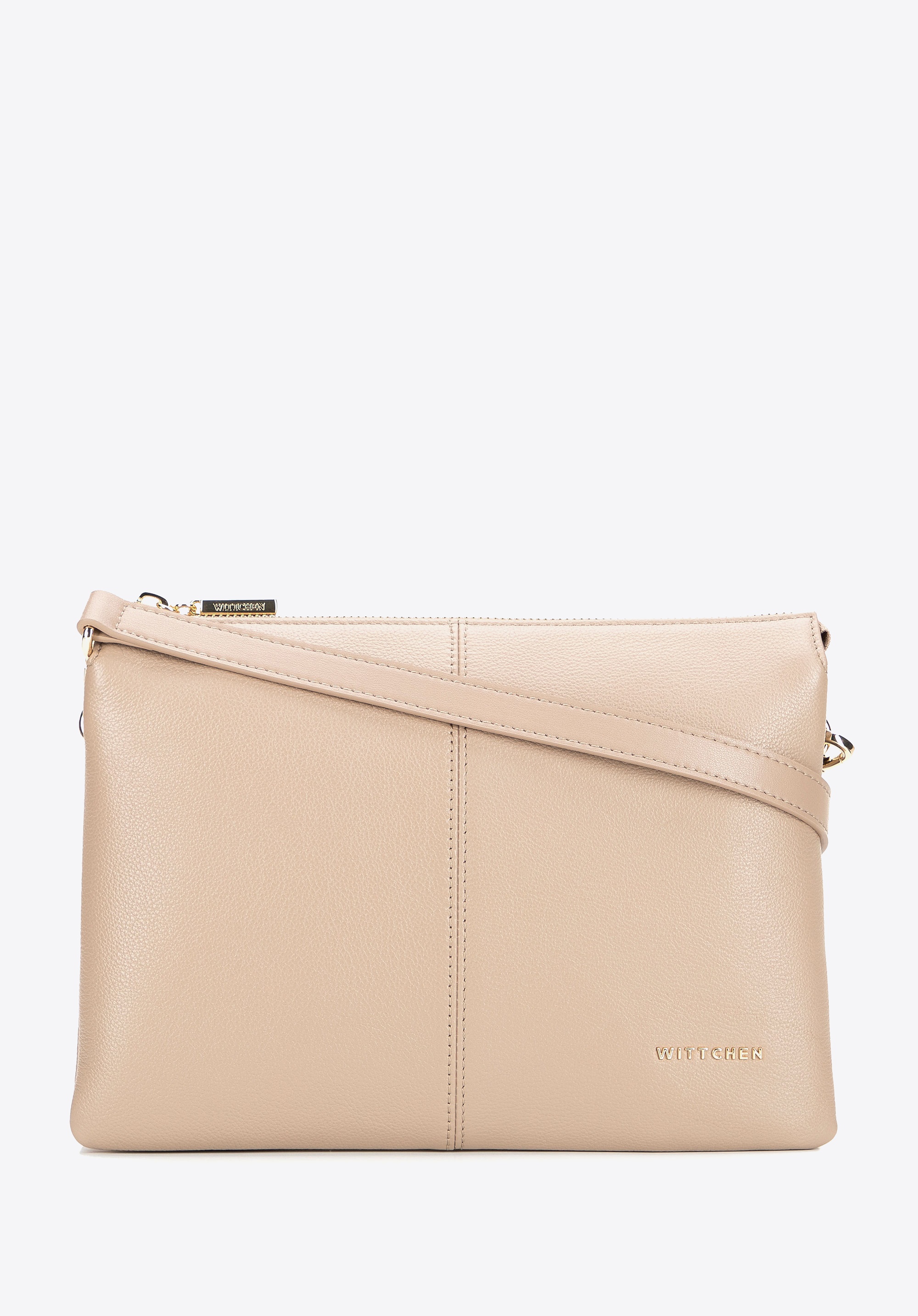 Klasyczna listonoszka ze skóry naturalnej dwukomorowa beżowa