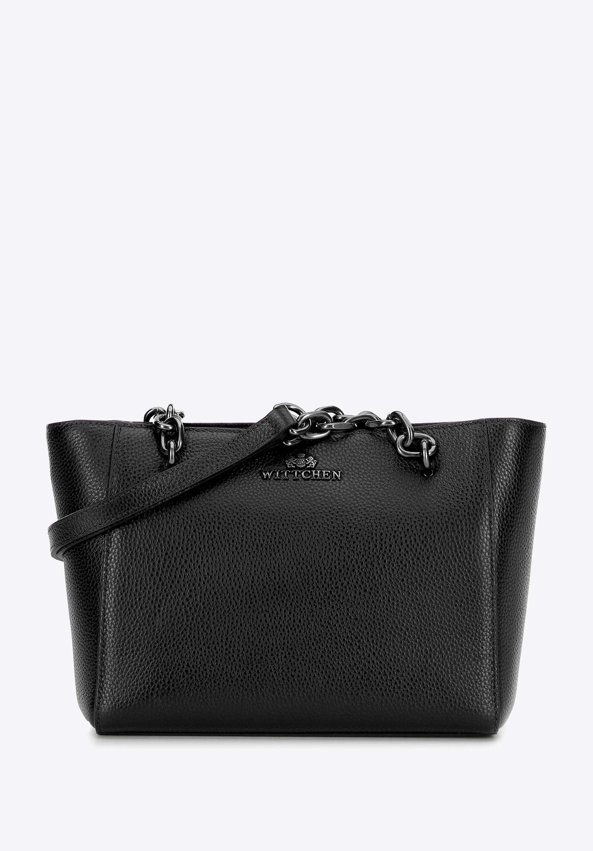 Damska torebka na ramię ze skóry czarno - grafitowa