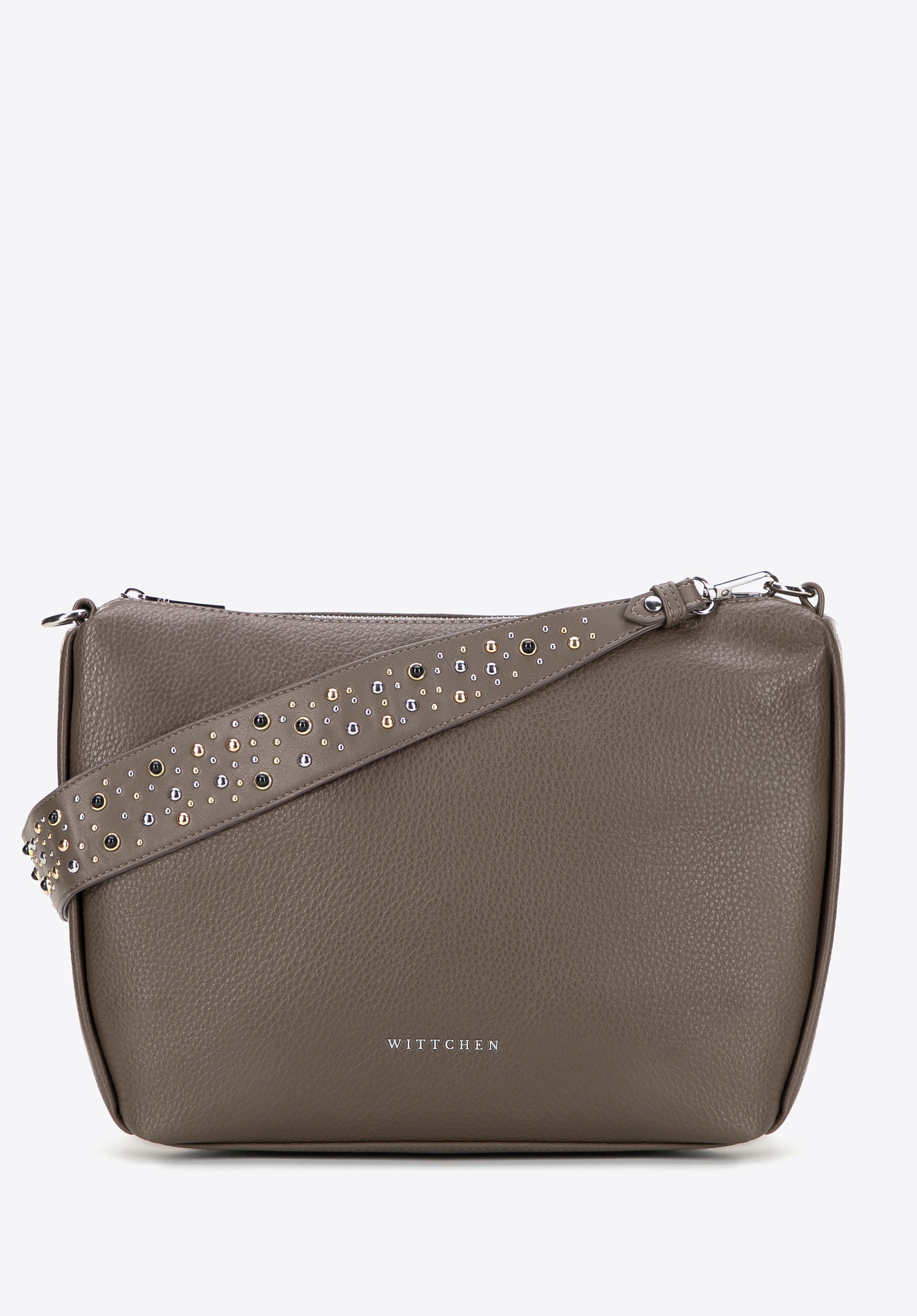 Damska torebka na ramię z ekoskóry z dżetami ciemny beż