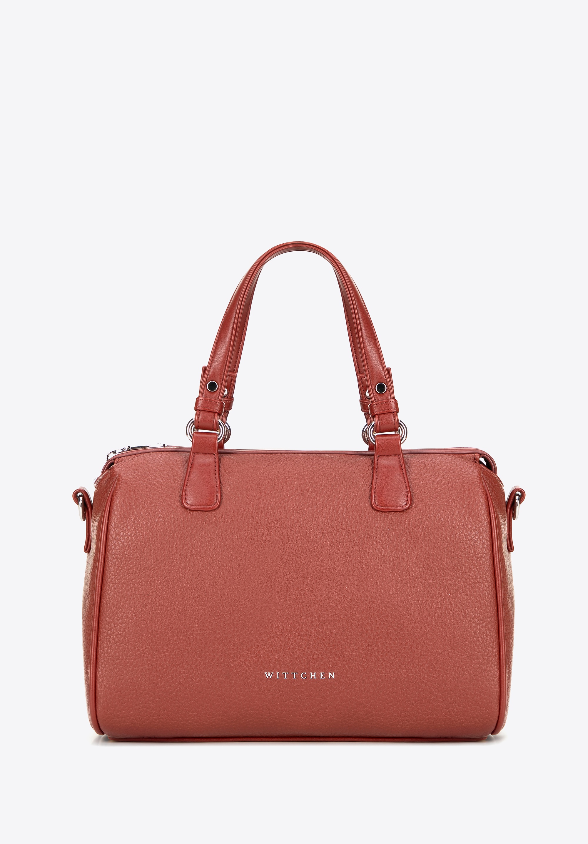 Damski kuferek z imitacji skóry z dżetami na pasku czerwony