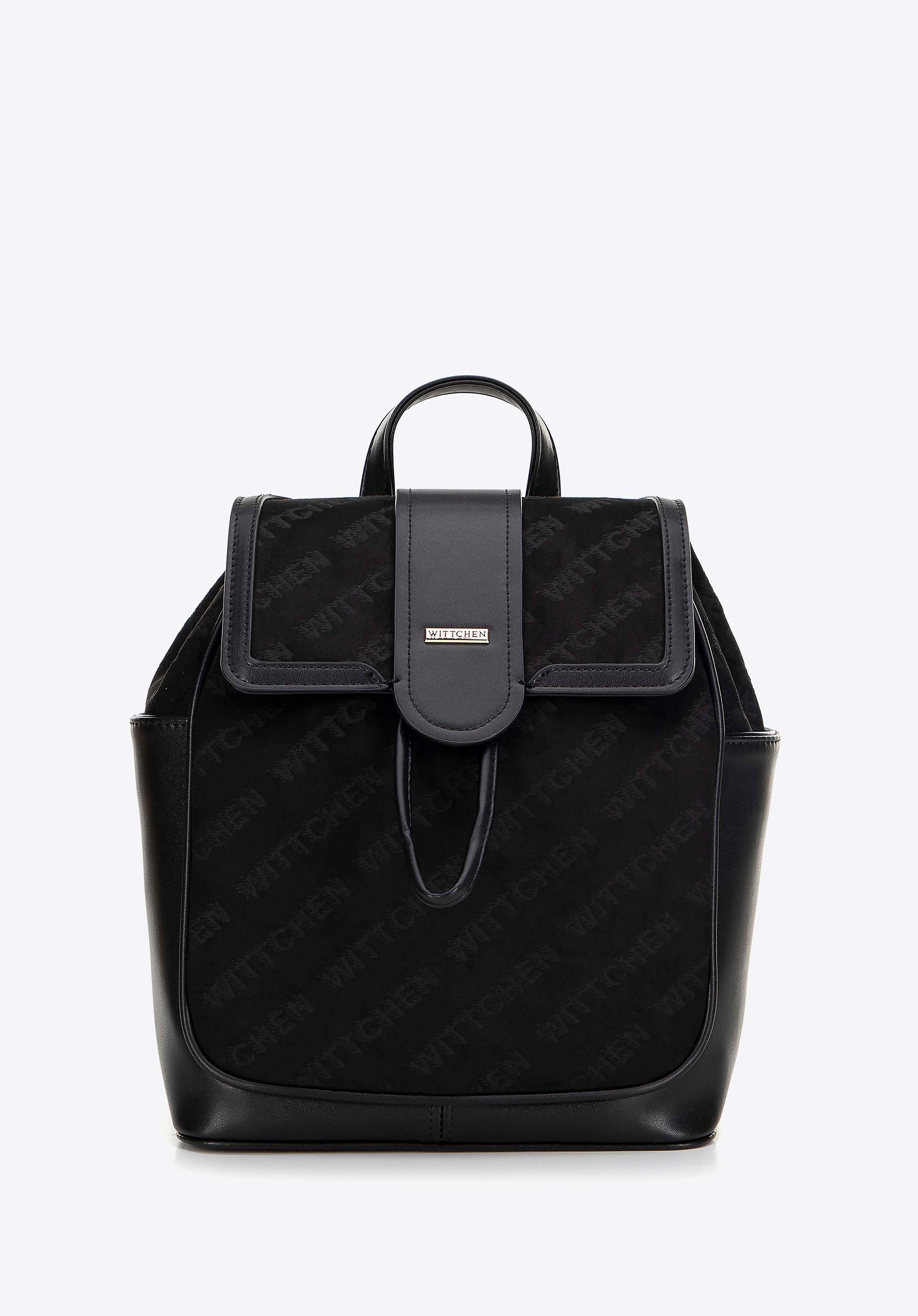 Damski plecak z ekoskóry z materiałową wstawką czarny