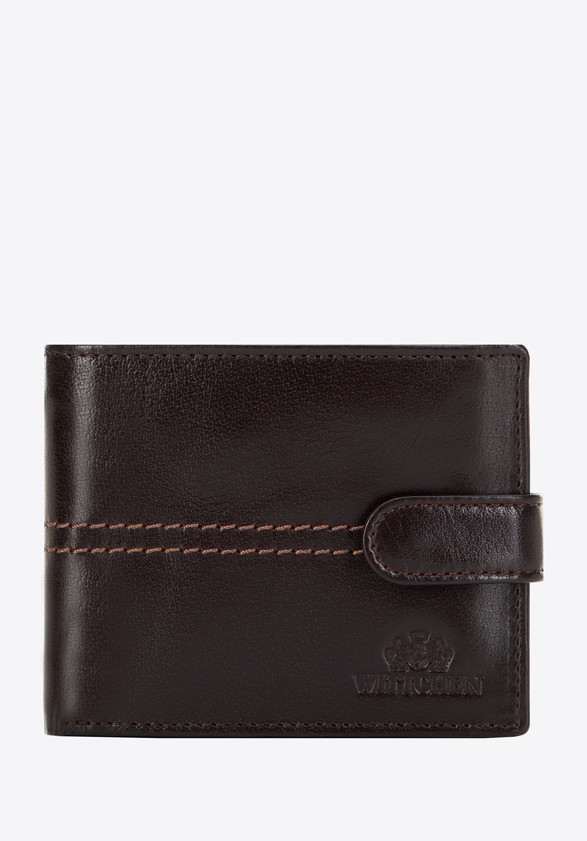 Damski portfel skórzany z przeszyciami brązowy