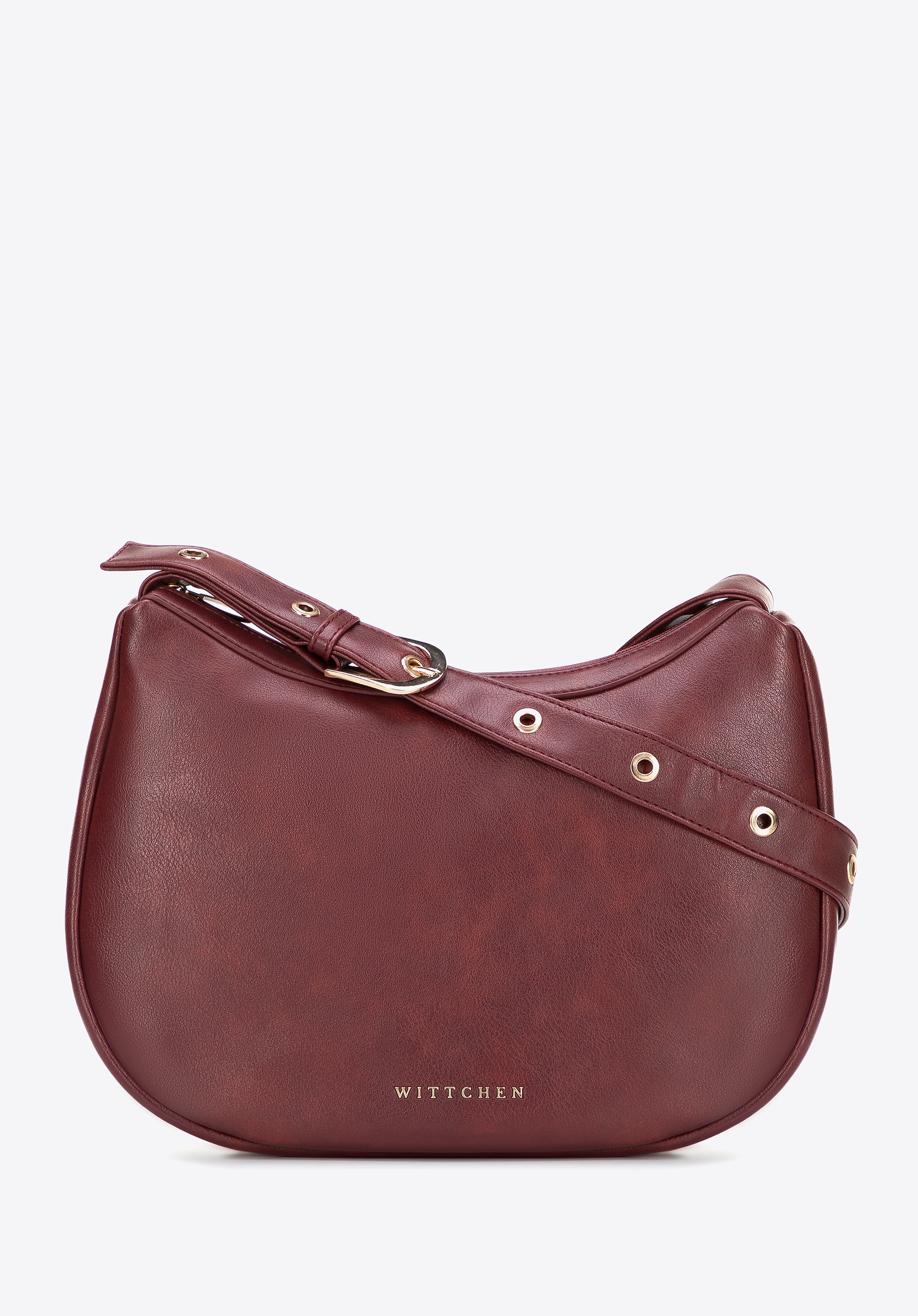 Półokrągła listonoszka z imitacji skóry bordowa