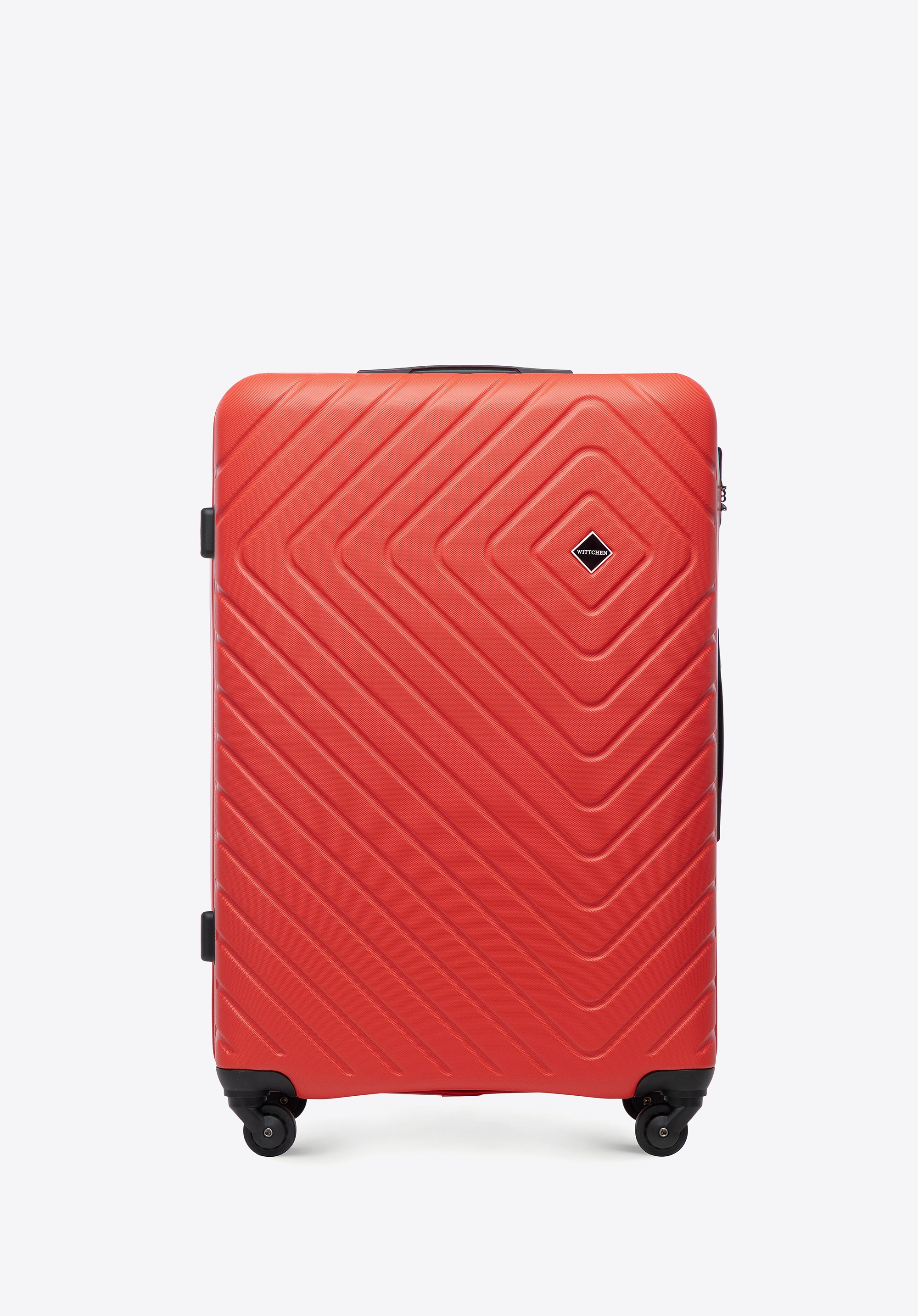 Duża walizka z ABS-u z geometrycznym tłoczeniem czerwona
