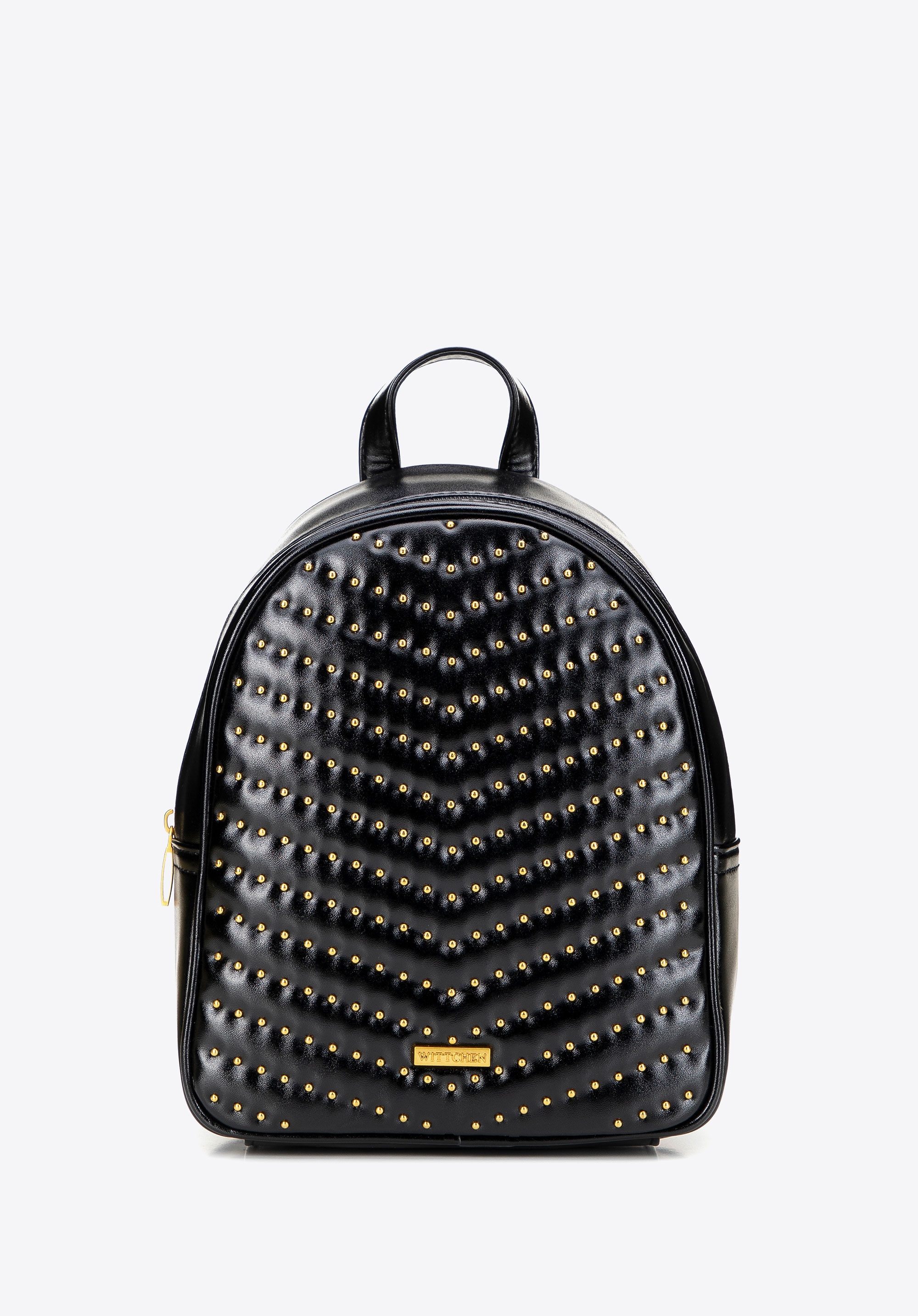 Damski plecak z imitacji skóry z dżetami czarno - złoty