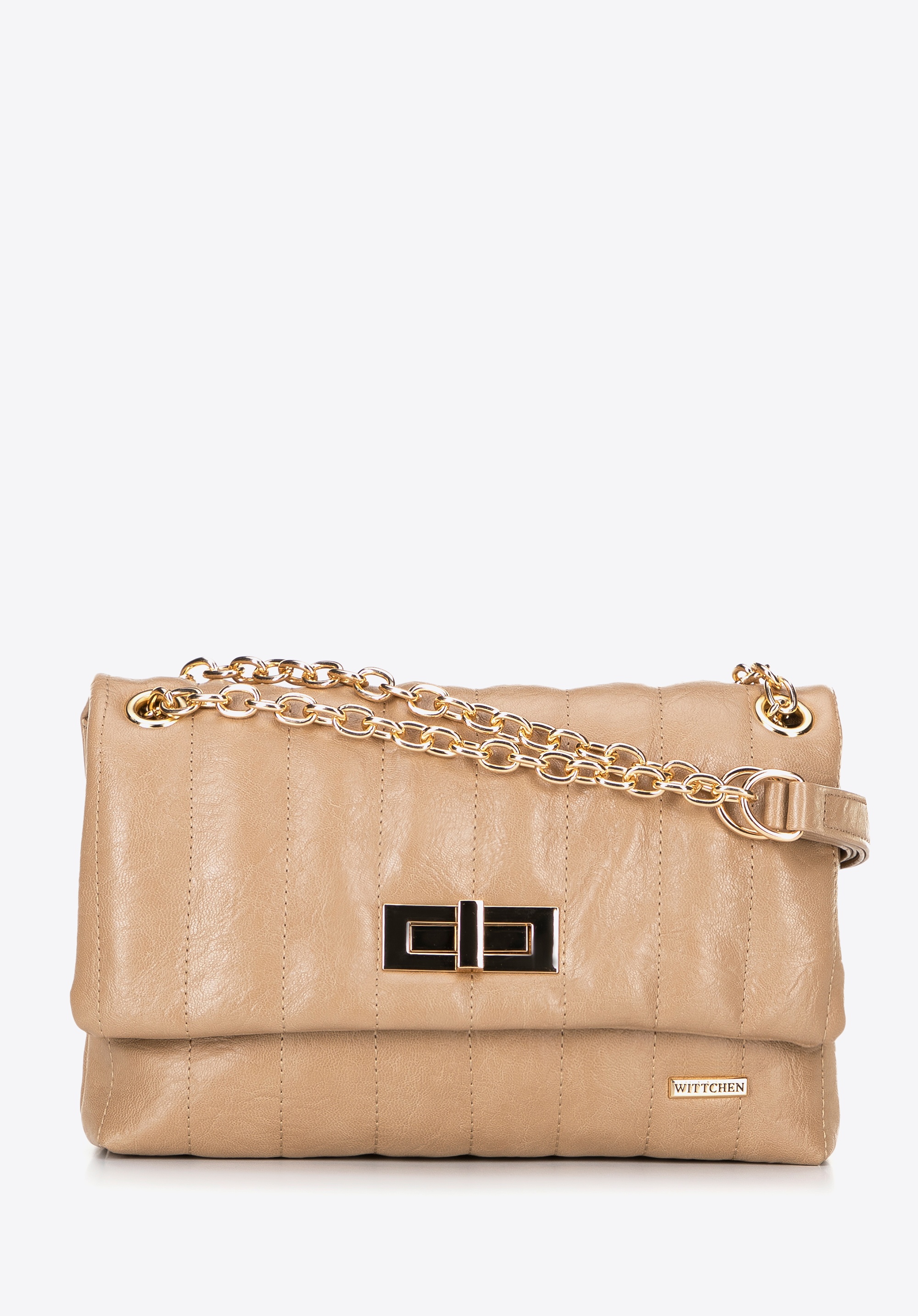 Damska crossbody z ekoskóry dwukomorowa mała beżowa