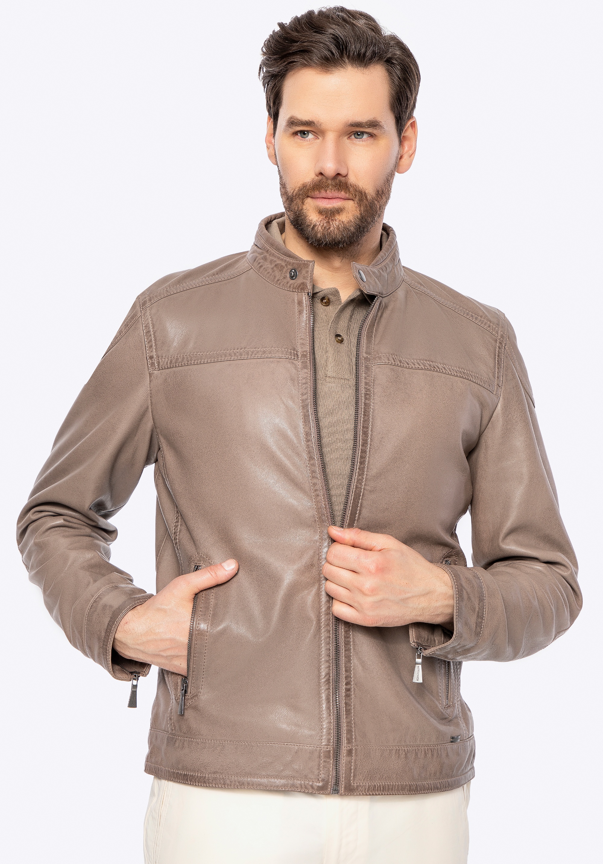 Męska kurtka ze skóry owczej beżowa