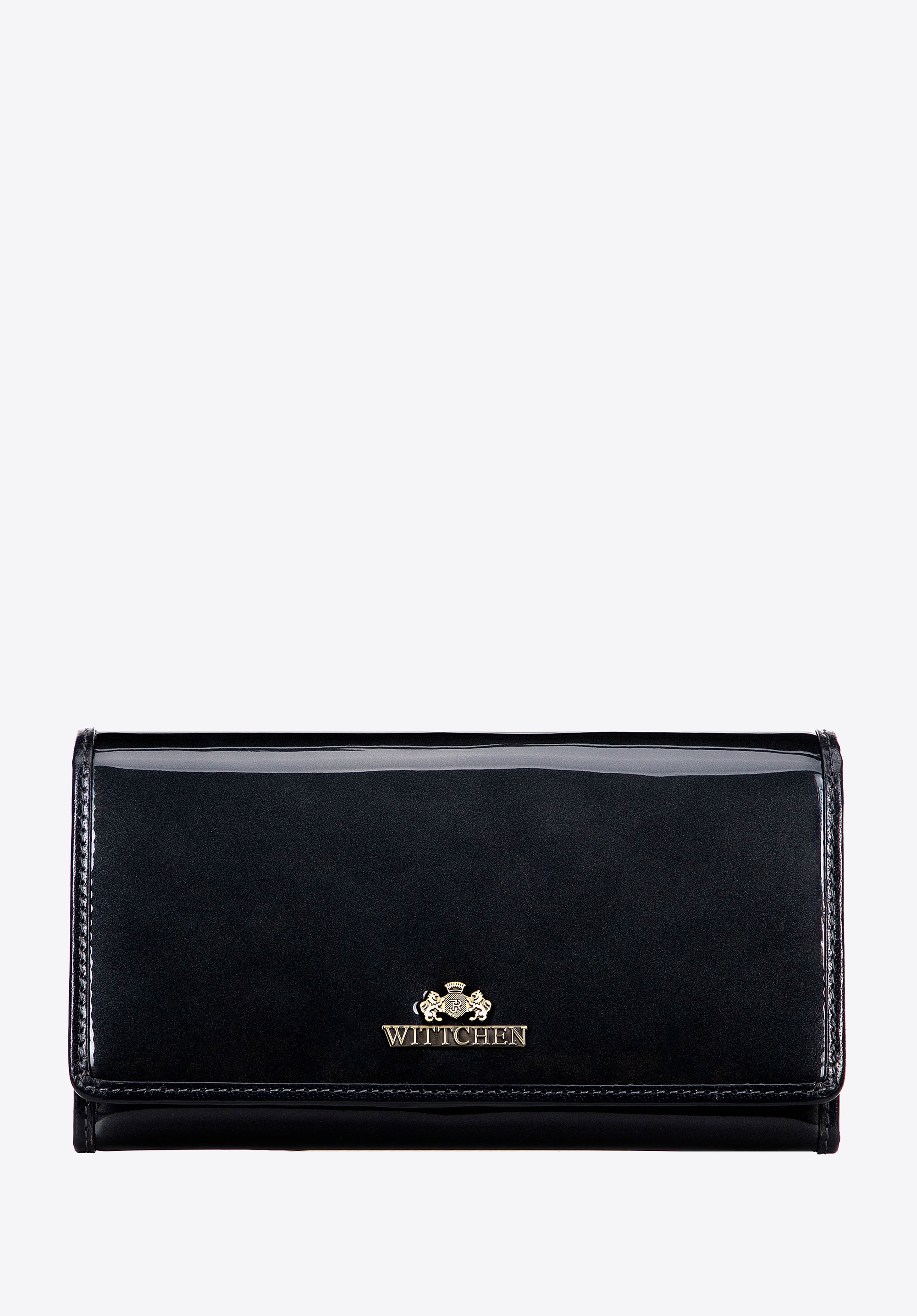 Portfel damski ze skóry lakierowanej duży ciemny szary