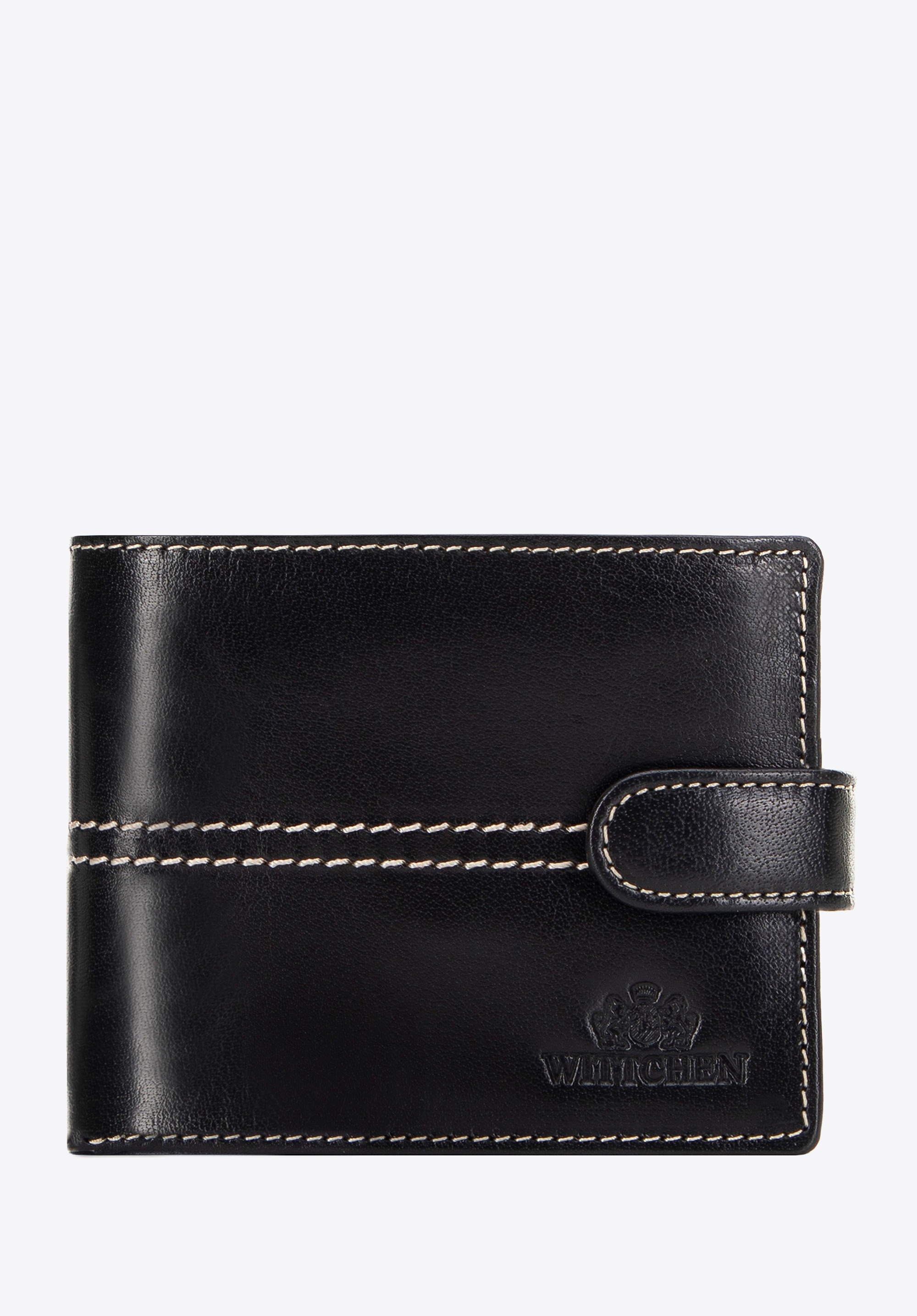 Damski portfel skórzany z przeszyciami czarny