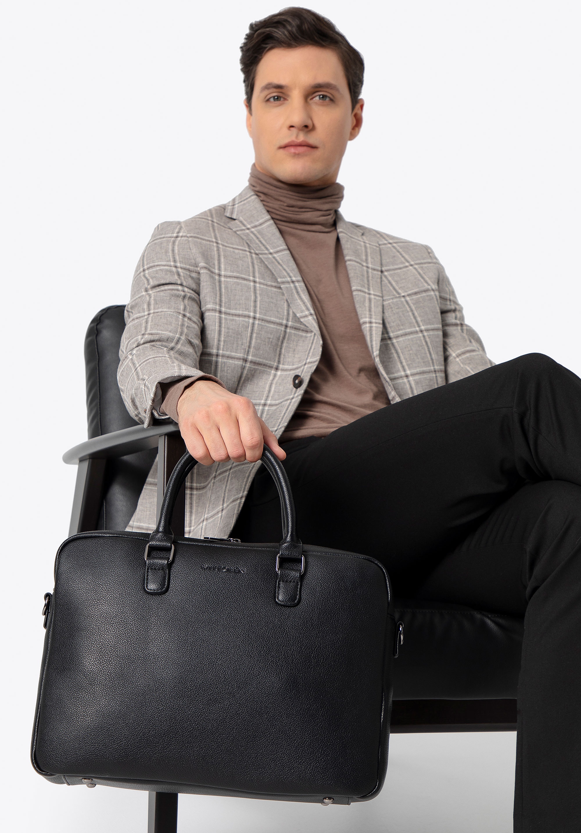 Męska torba na laptopa 16" z imitacji skóry czarna