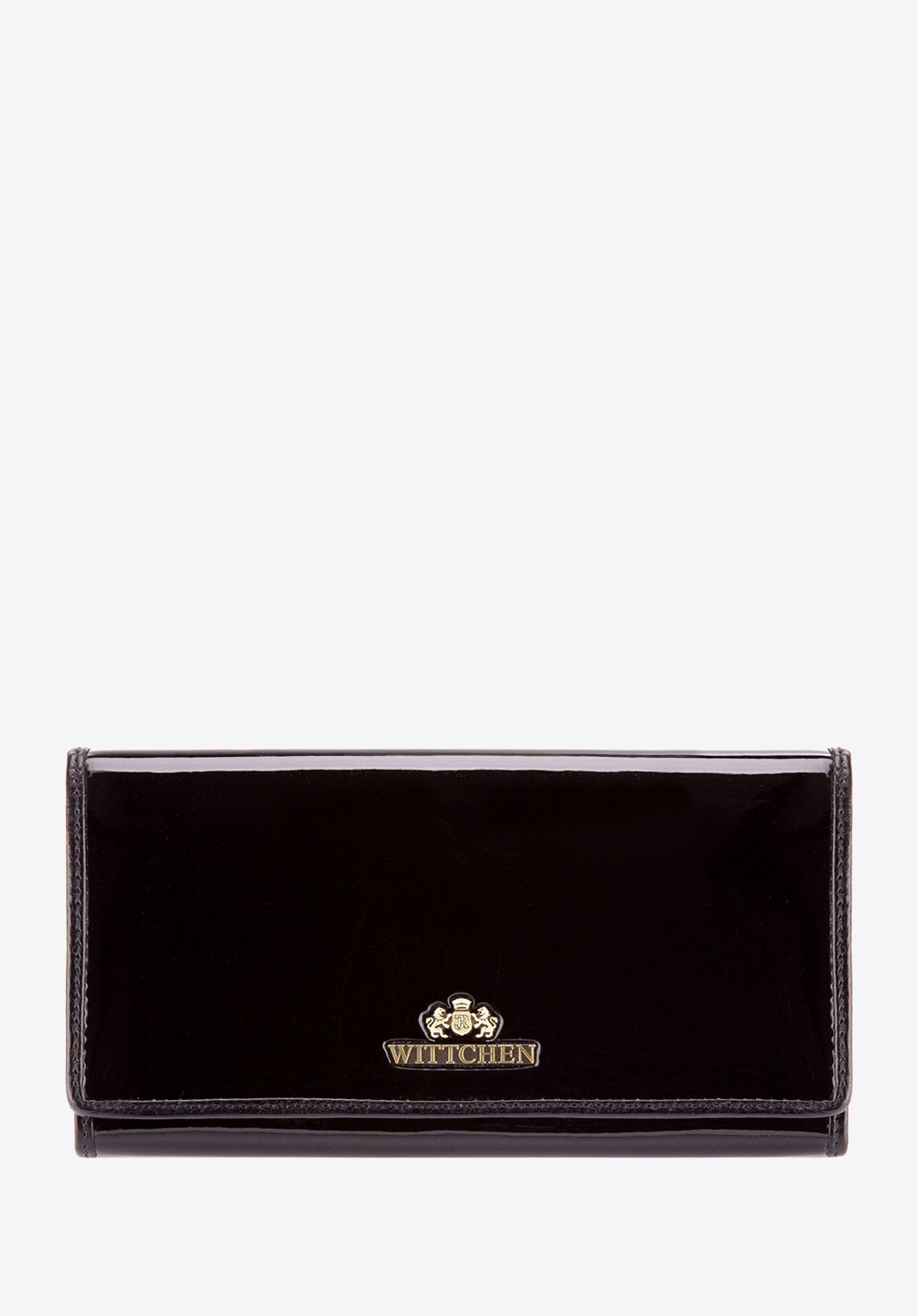 Damski portfel ze skóry lakierowany poziomy czarny