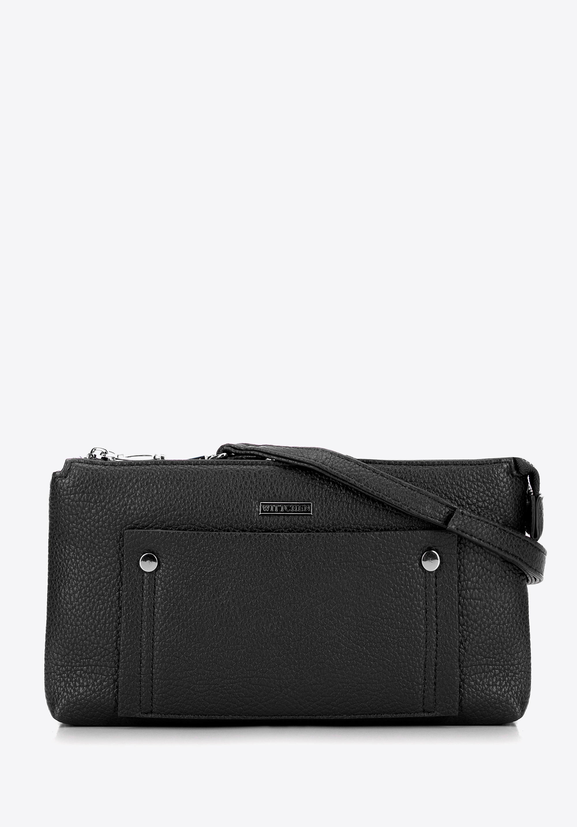 Damska crossbody dwukomorowa z kieszonką czarno - srebrna