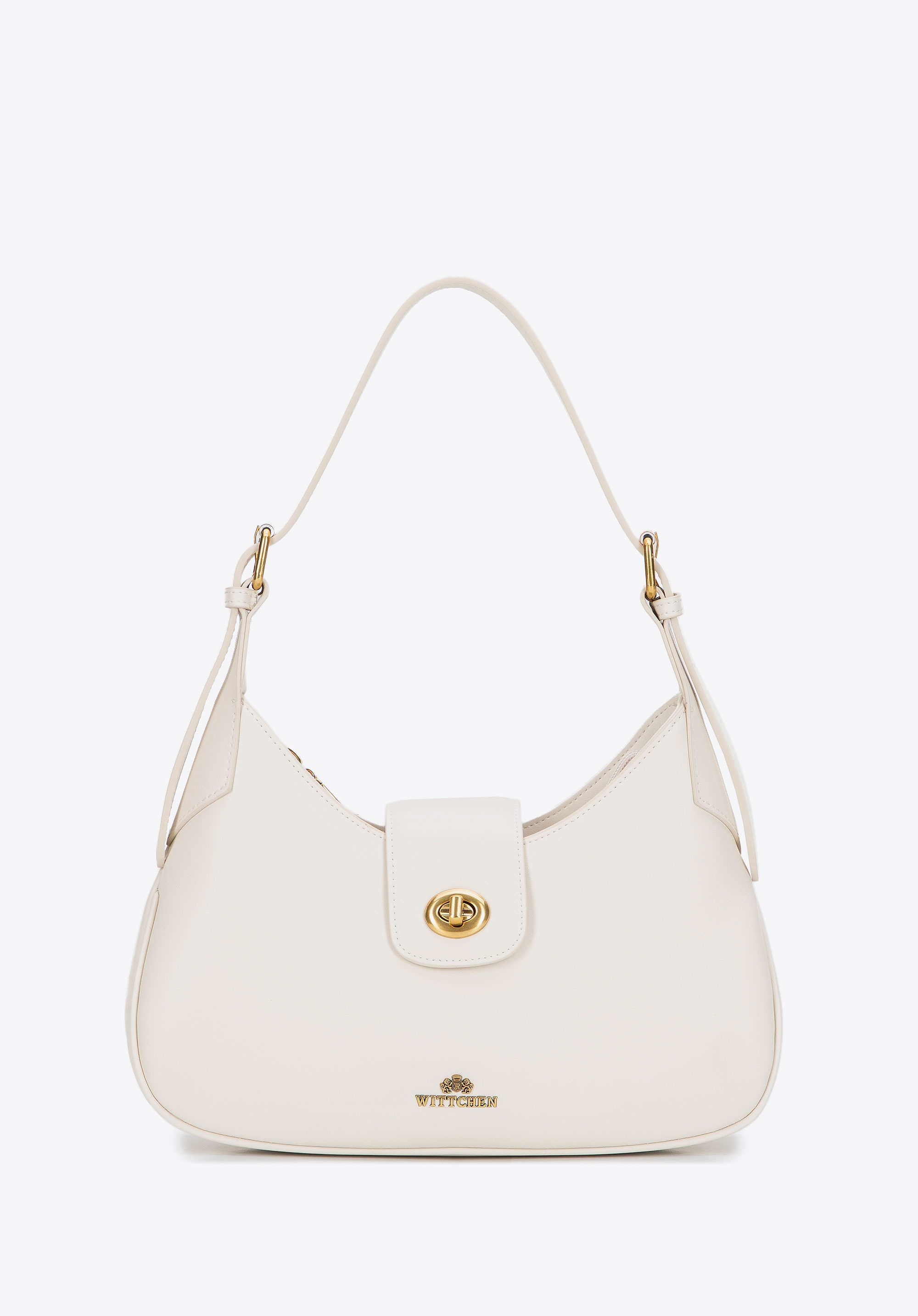 Skórzana torebka na ramię z odpinanym paskiem kremowo - złota