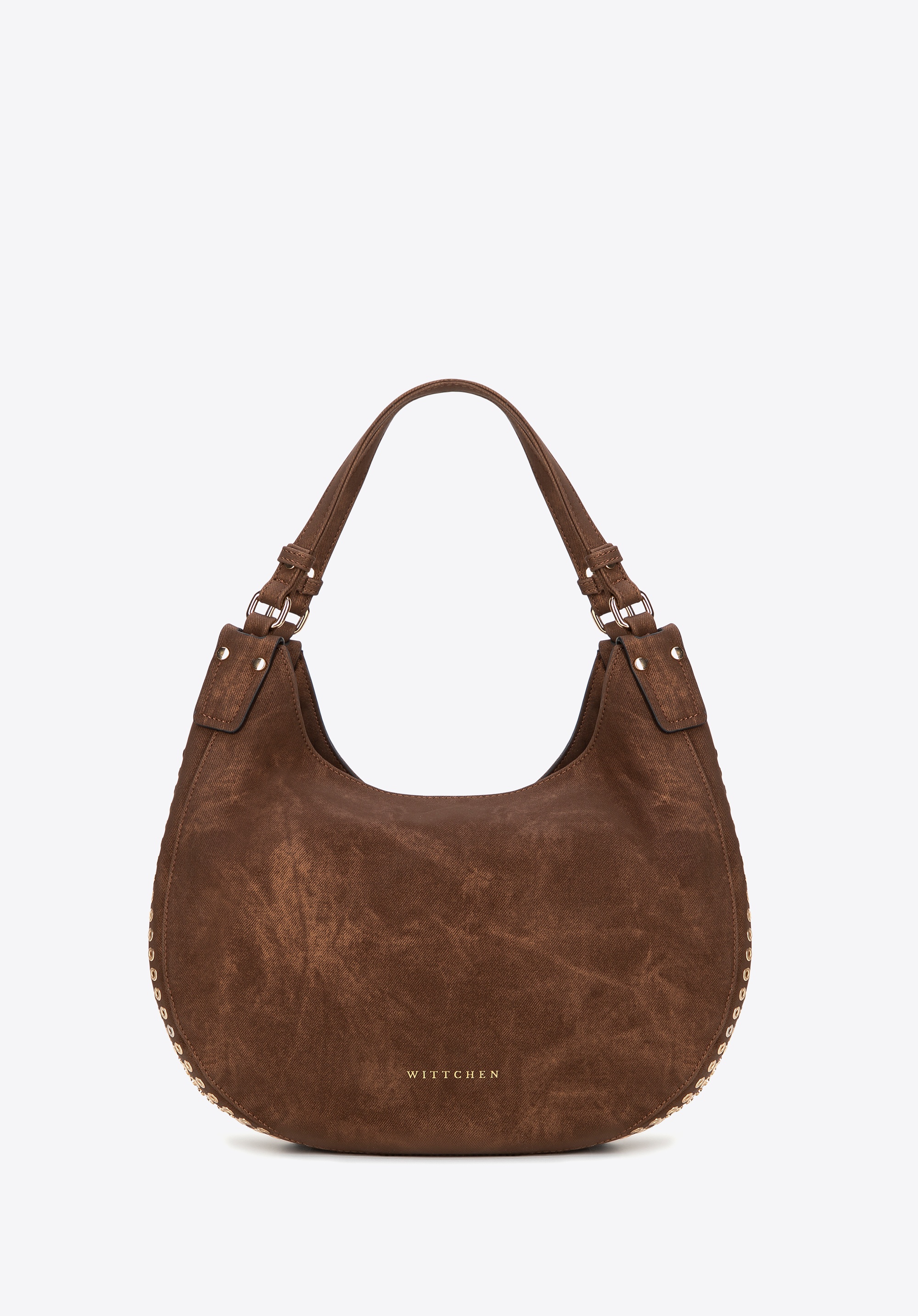 Damska torebka worek w dekoracyjne dżety brązowa