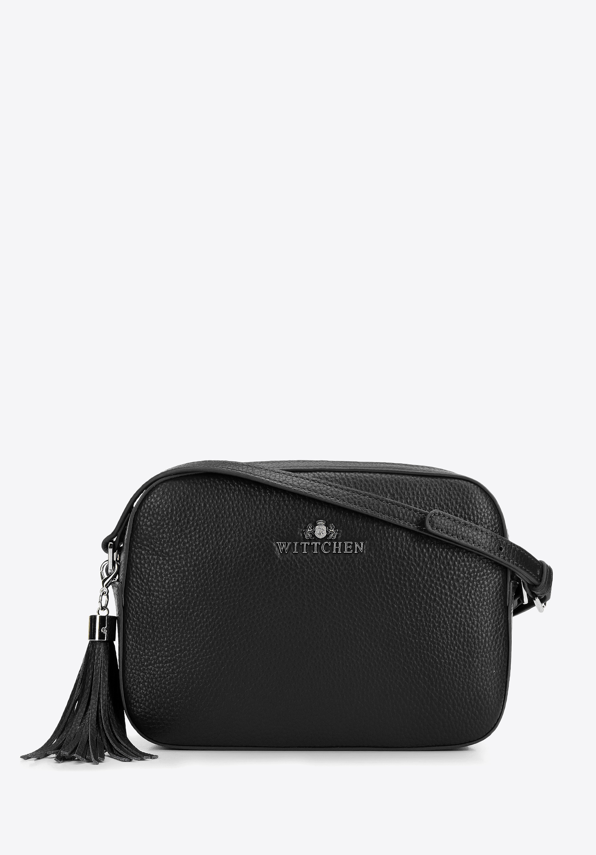 Damska listonoszka skórzana pudełkowa z chwostem czarno-srebrna