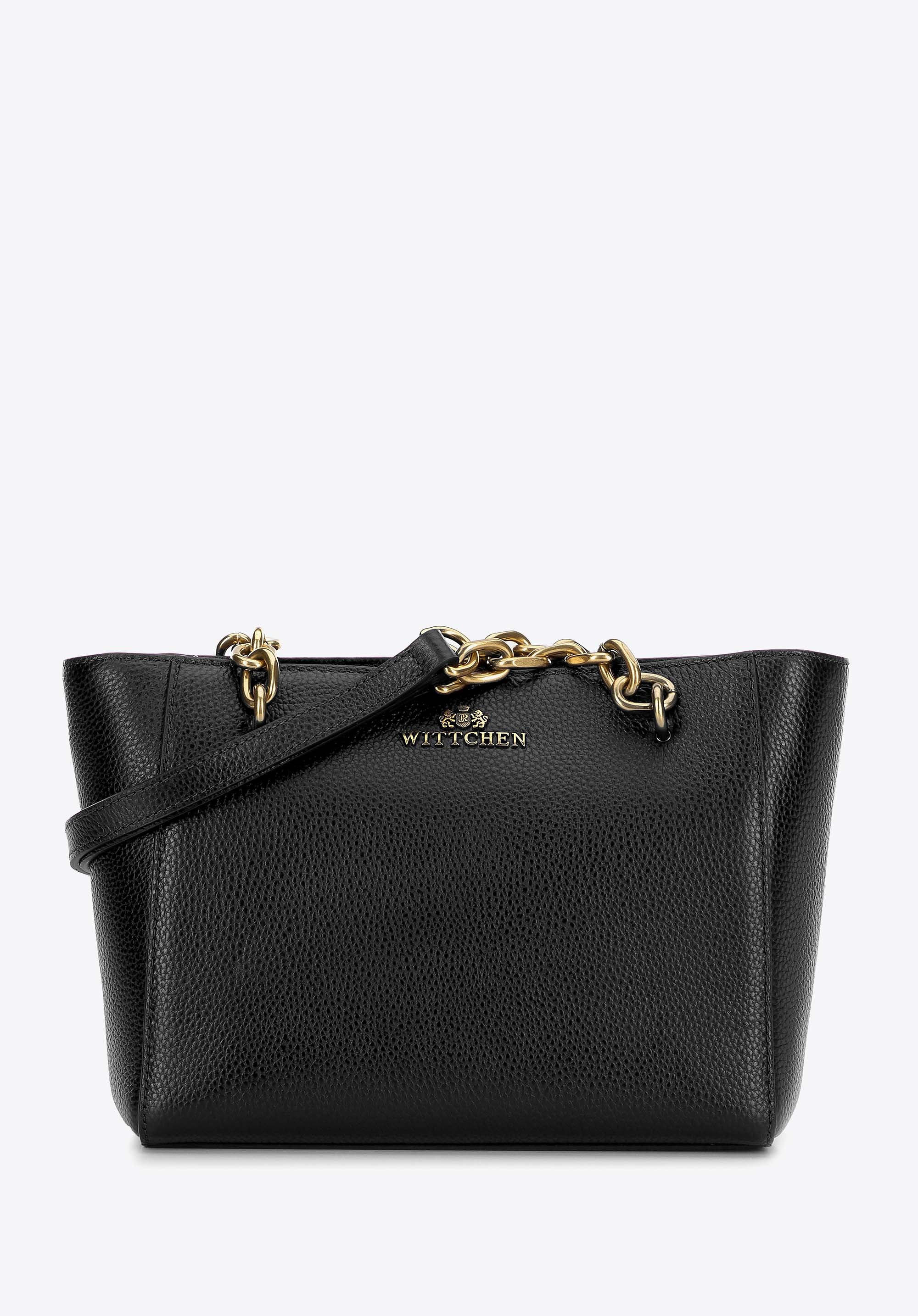 Damska torebka na ramię ze skóry czarno - złota