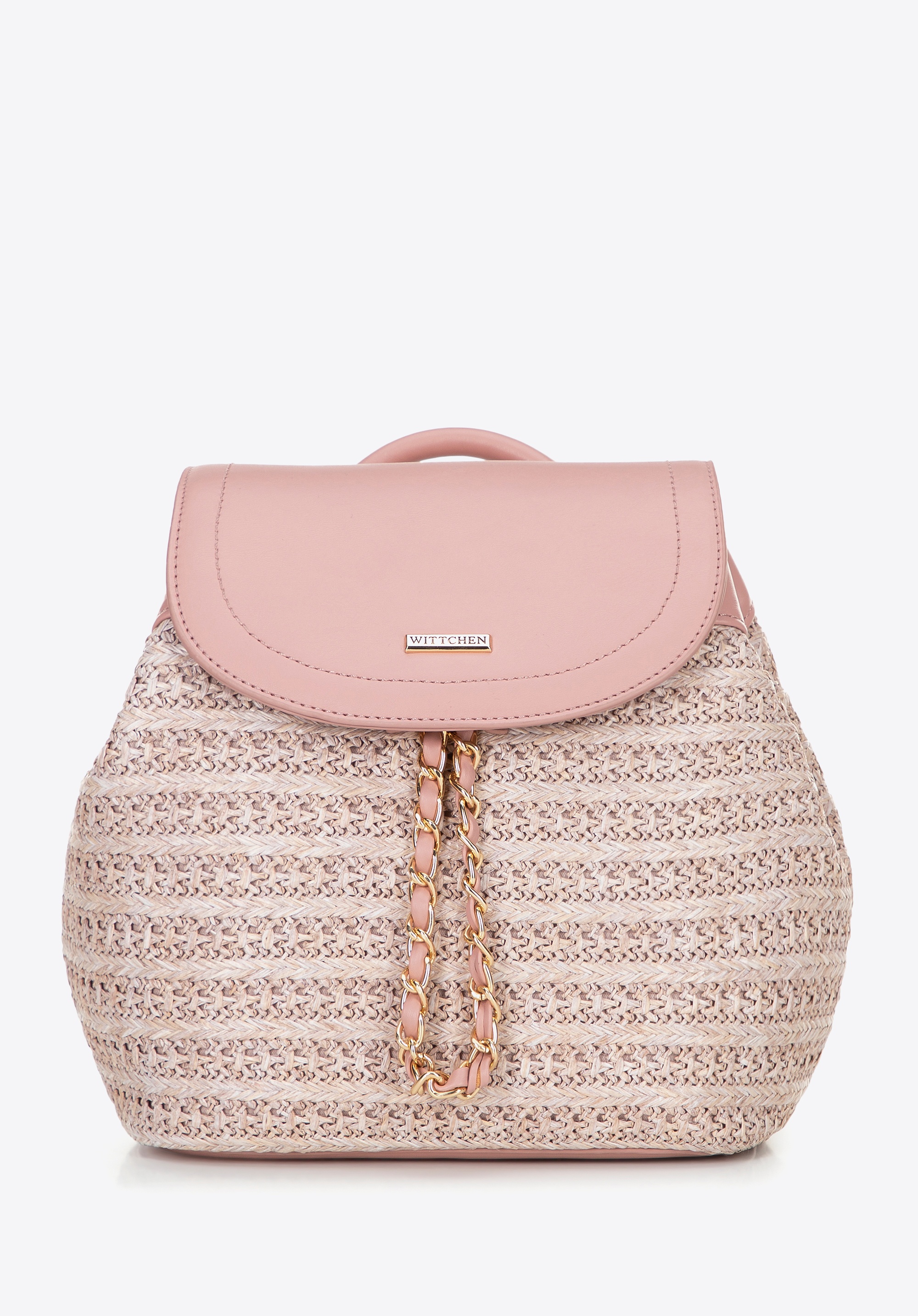 Pleciony plecak z troczkiem różowy