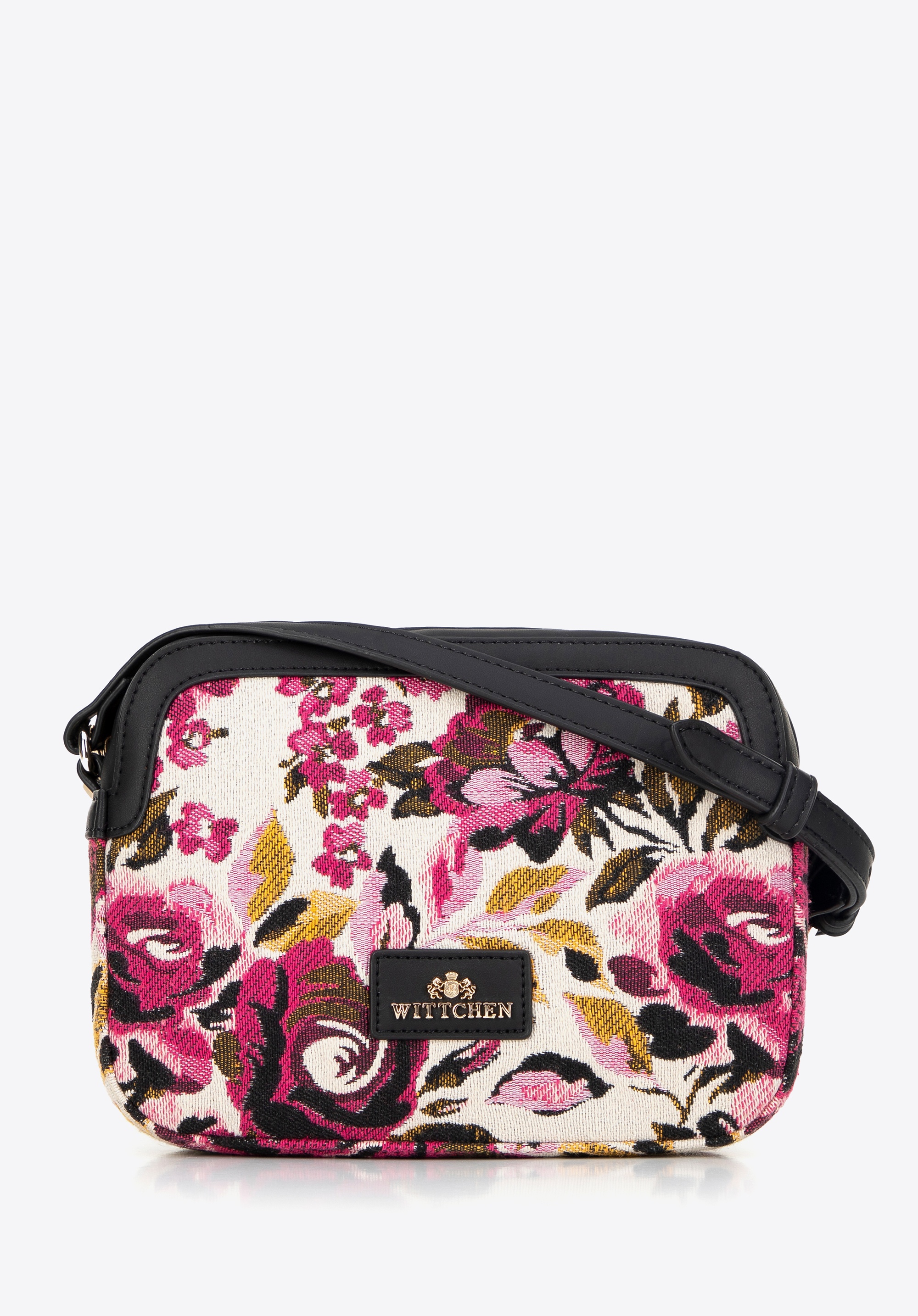Damska crossbody z żakardu i ekoskóry biało - różowa