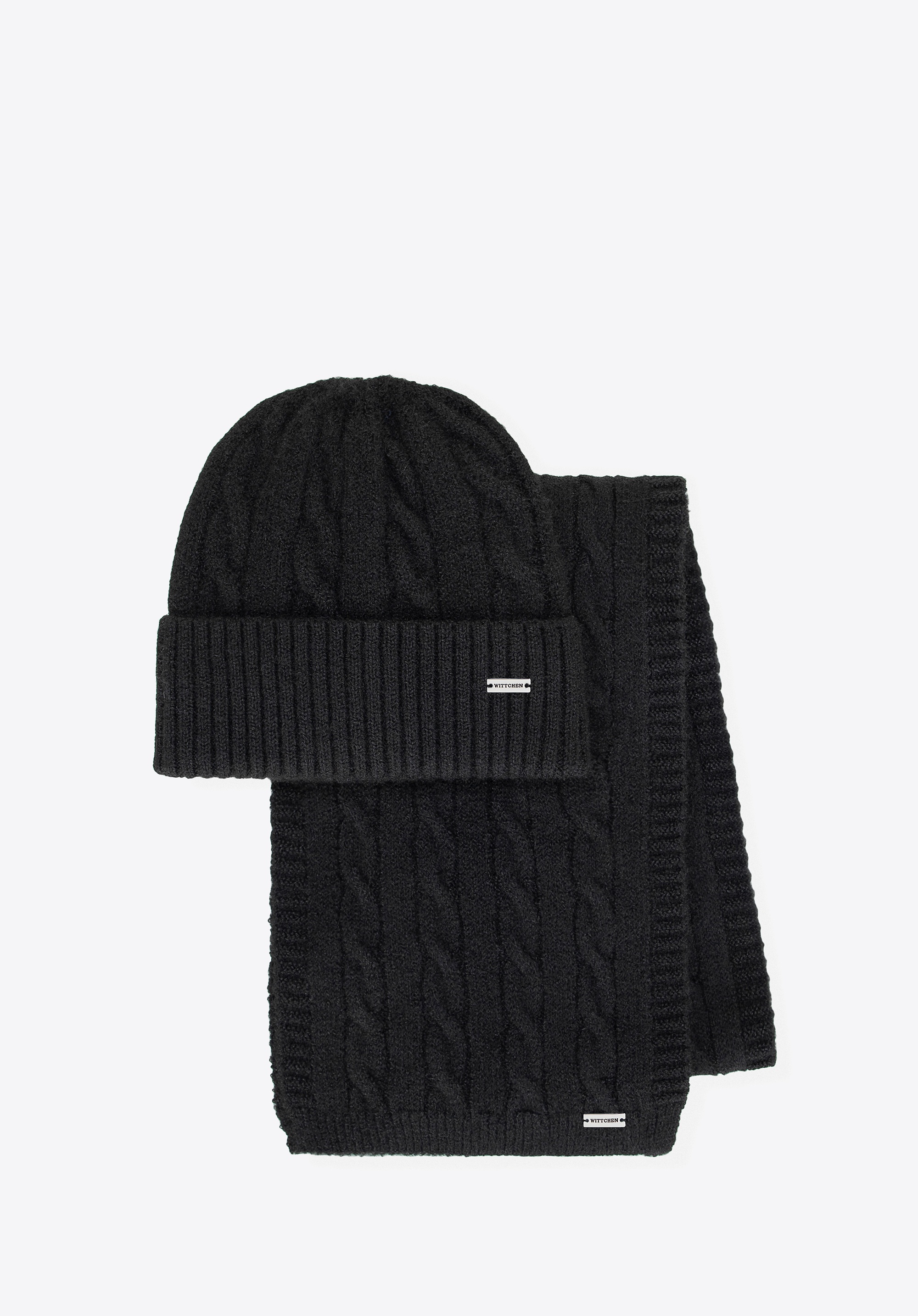 Komplet zimowy damski w warkoczowy wzór czarny