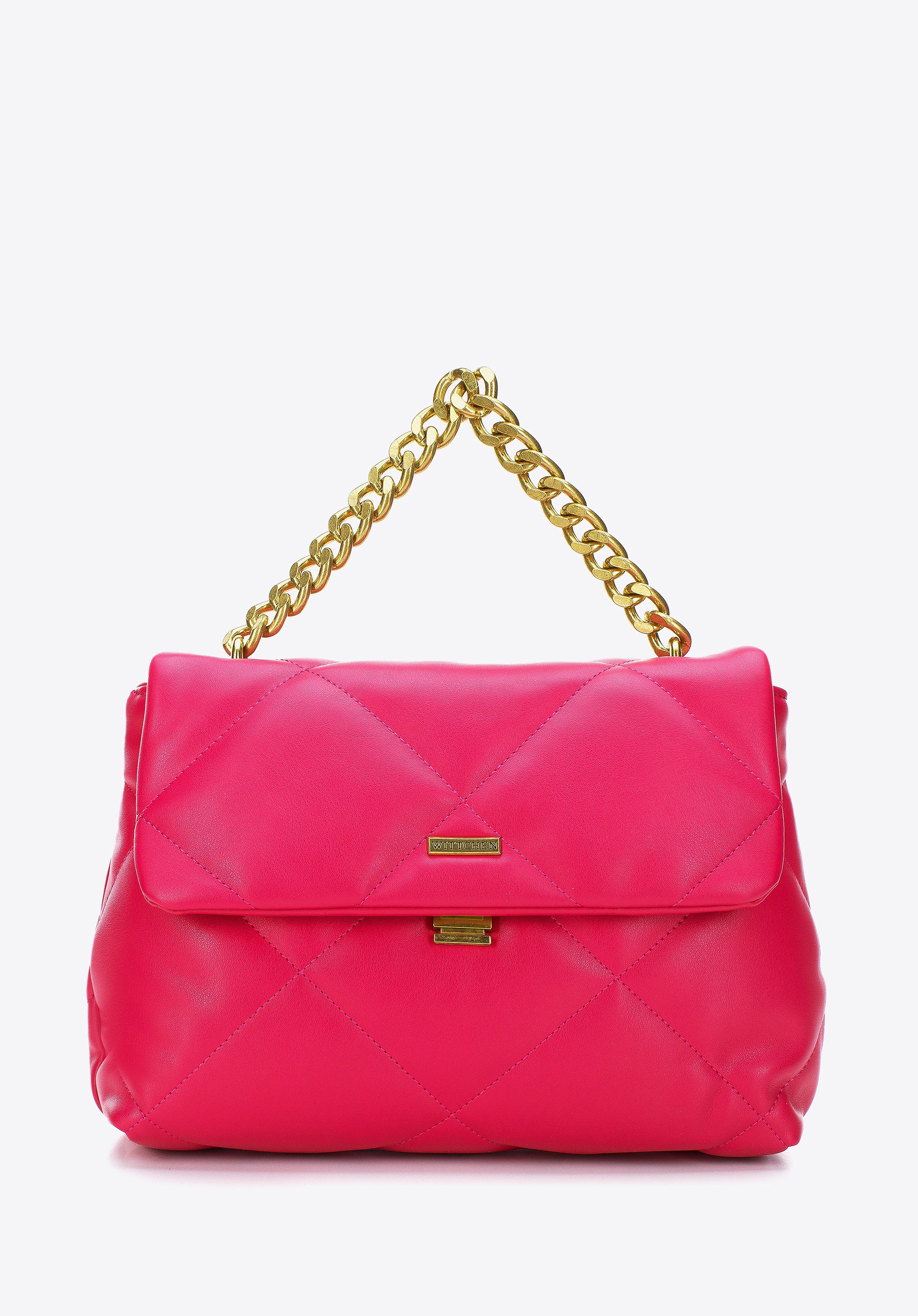 Listonoszka z miękkiej ekoskóry pikowana na łańcuszku różowa