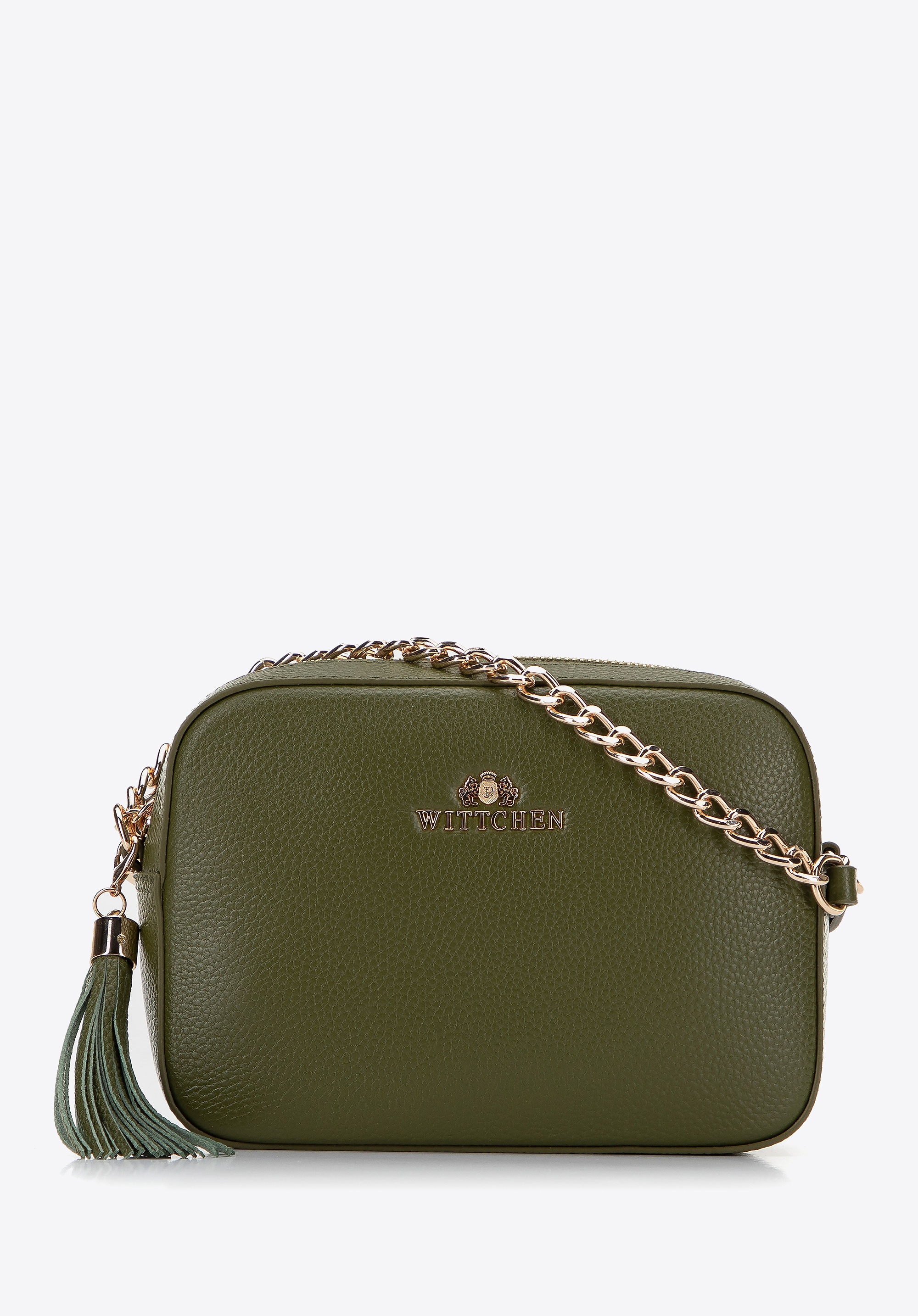 Damska listonoszka skórzana pudełkowa na łańcuszku zielona