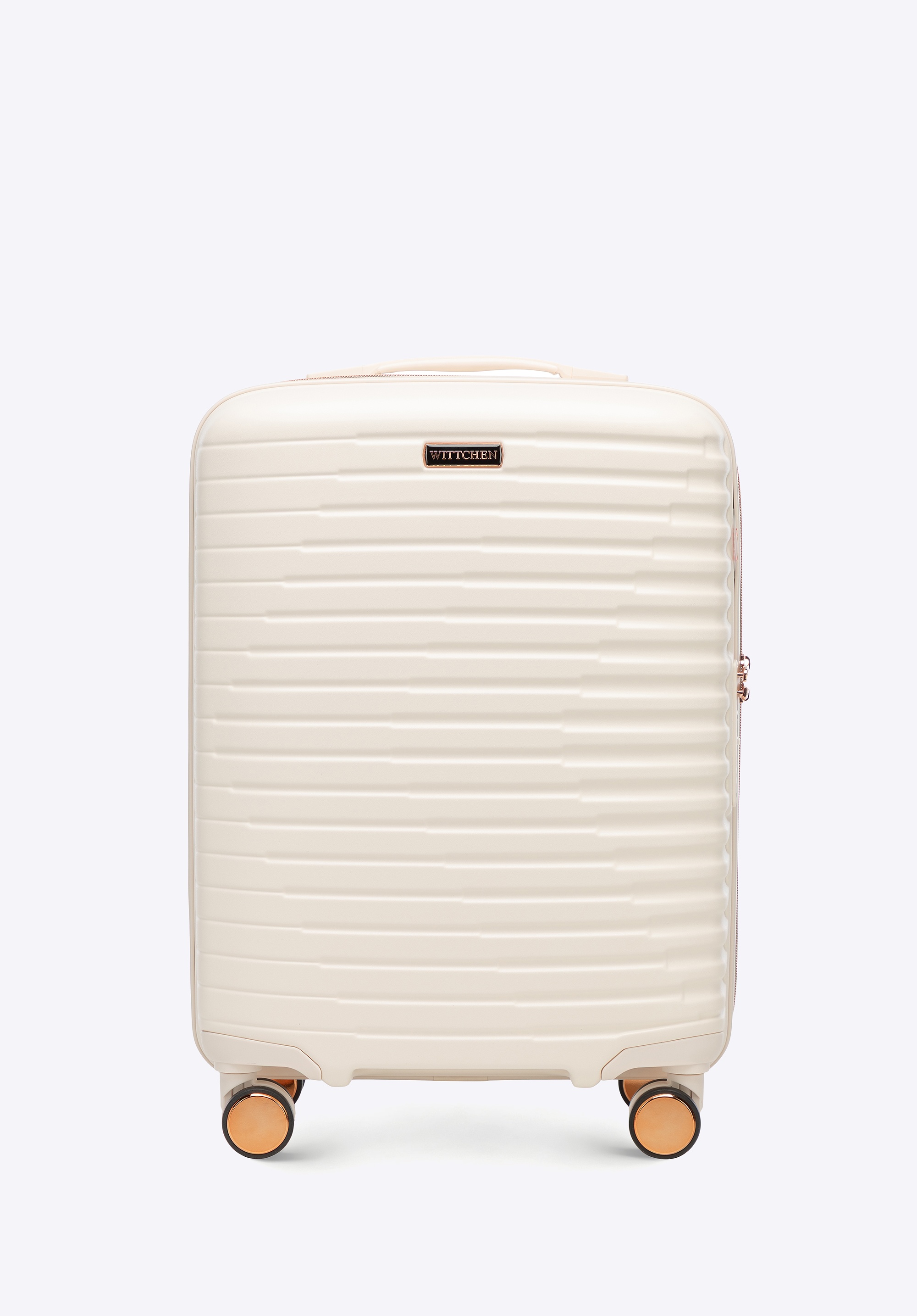 Walizka kabinowa z polikarbonu w poziome żebrowanie kremowo - złota