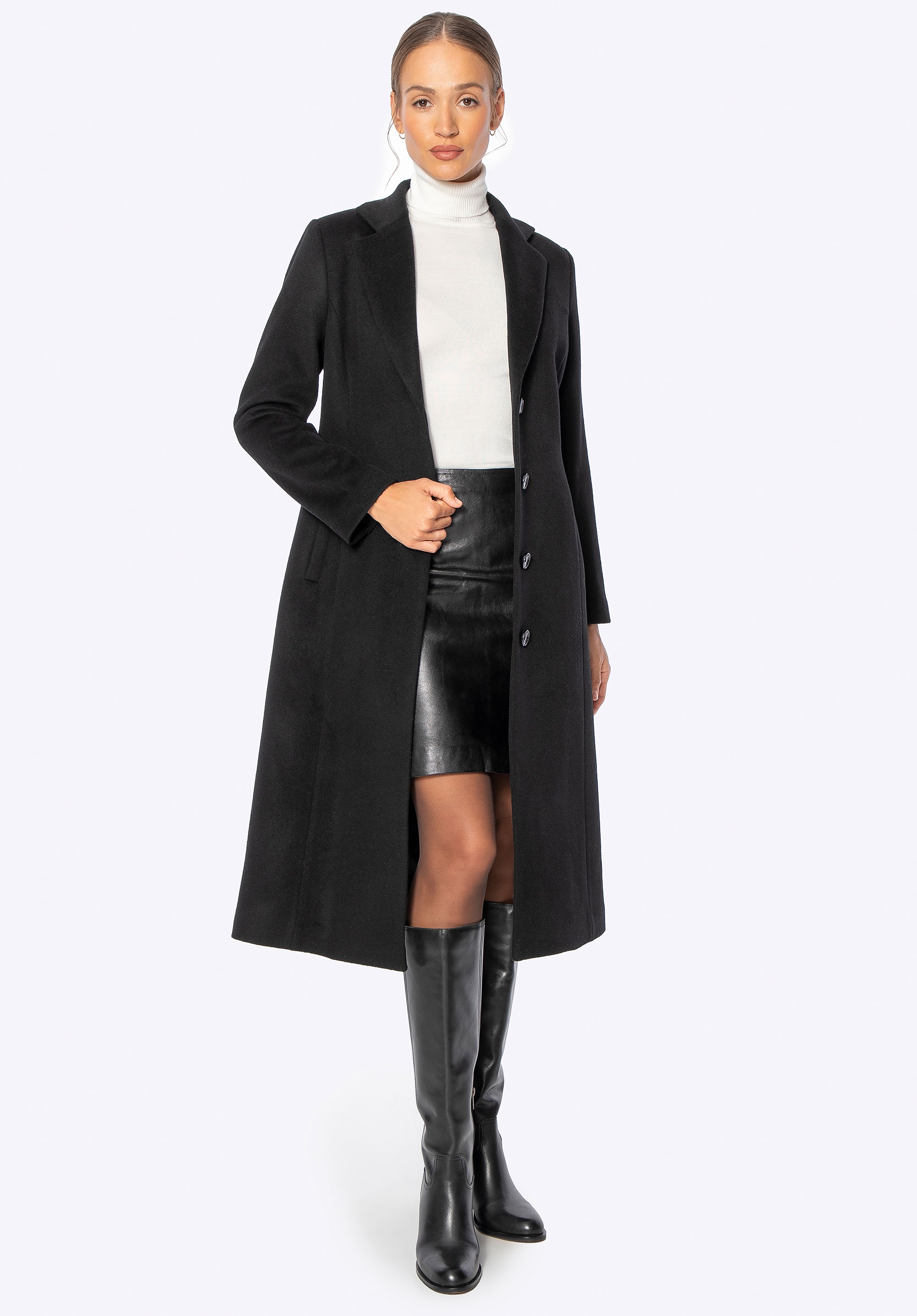 Wełniany płaszcz z domieszką kaszmiru czarny