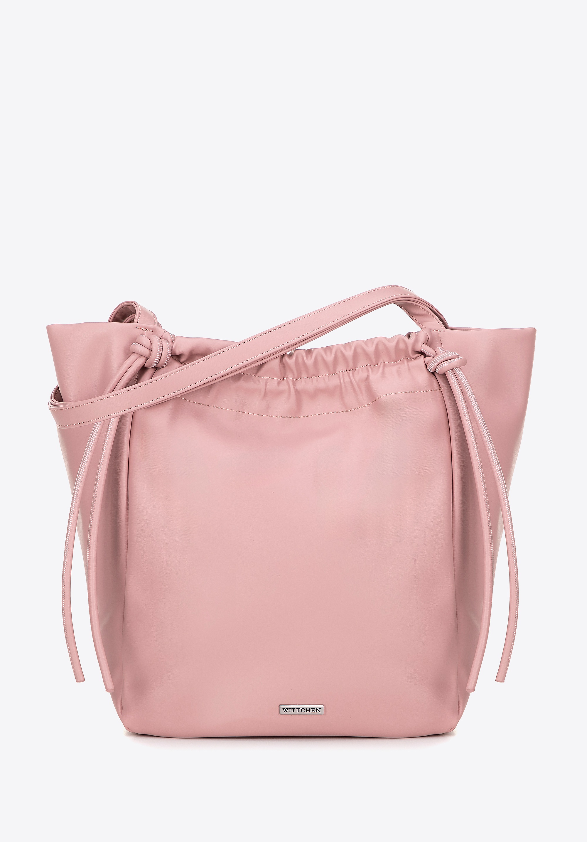 Damska shopperka z ekoskóry z dekoracyjnymi troczkami różowa