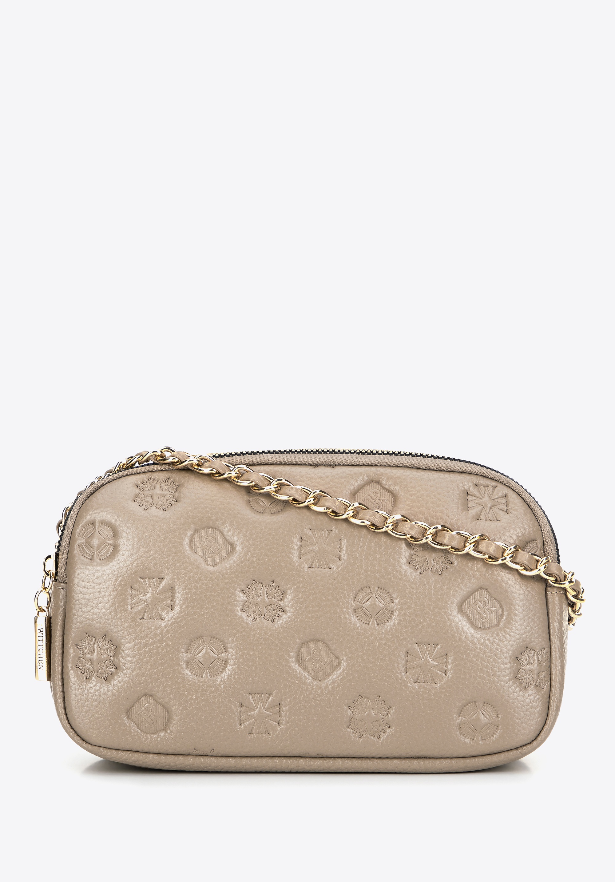 Damska crossbody ze skóry na łańcuszku beżowa