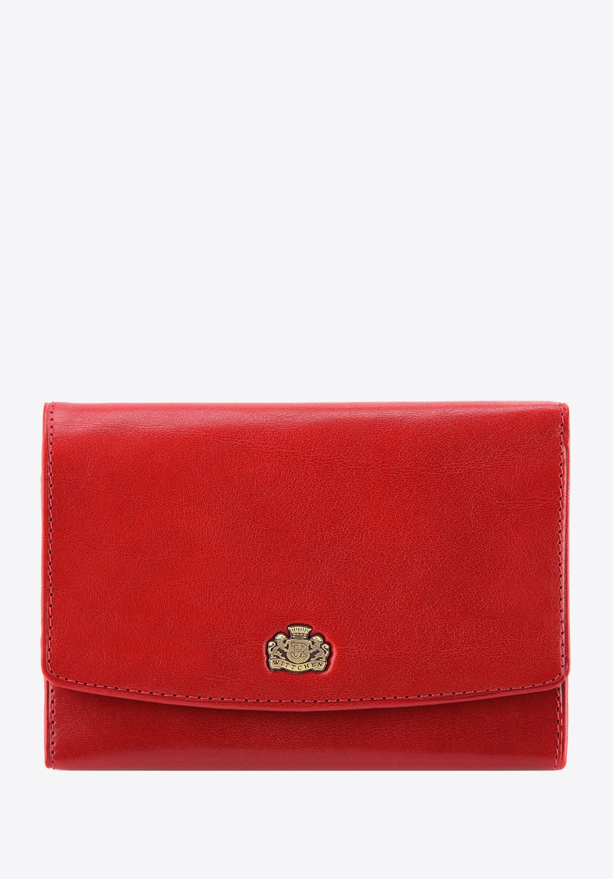 Damska średnia portmonetka ze skóry naturalnej mieszcząca dowód rejestracyjny czerwona