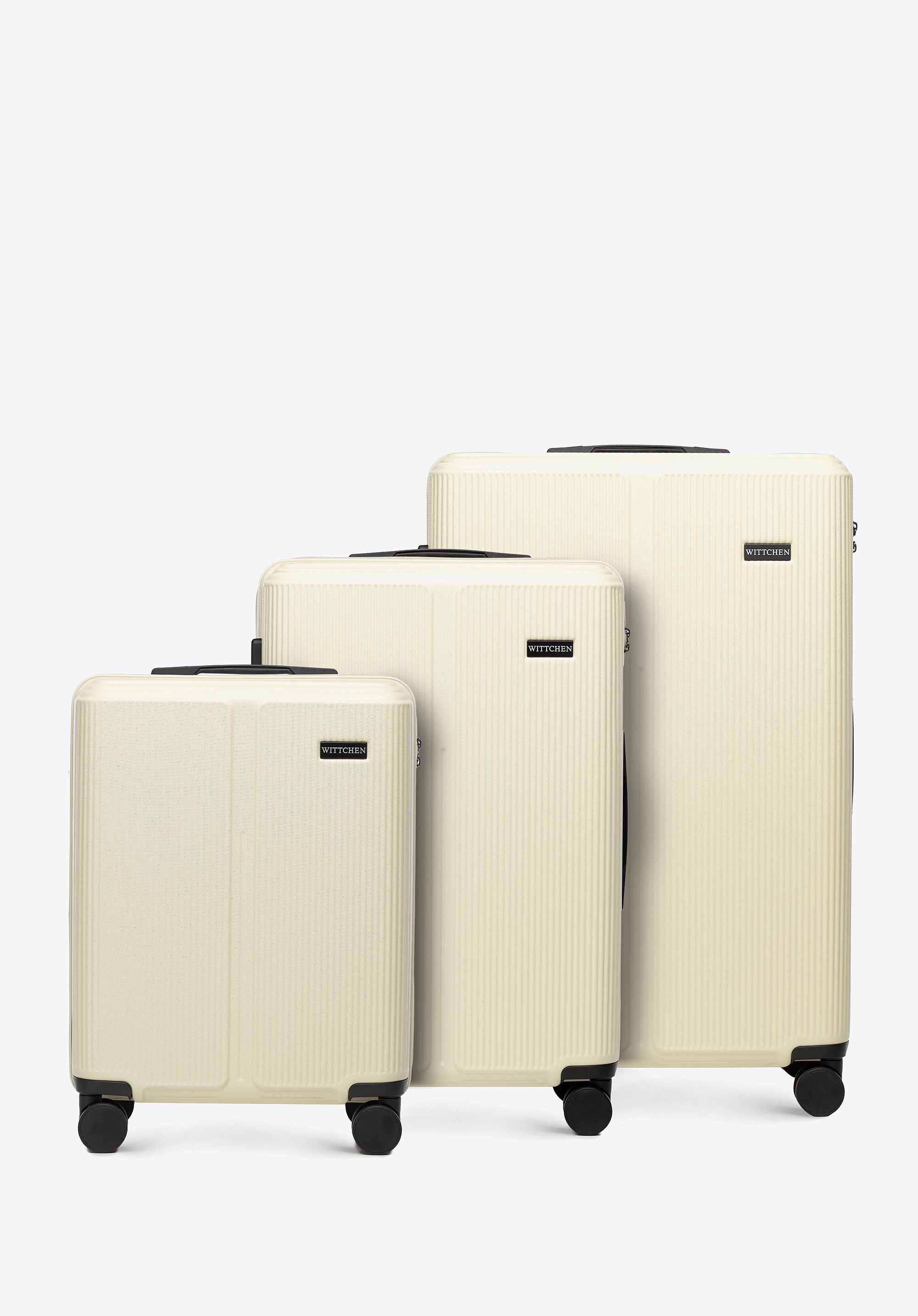 Zestaw walizek z ABS-u w drobne paski kremowy