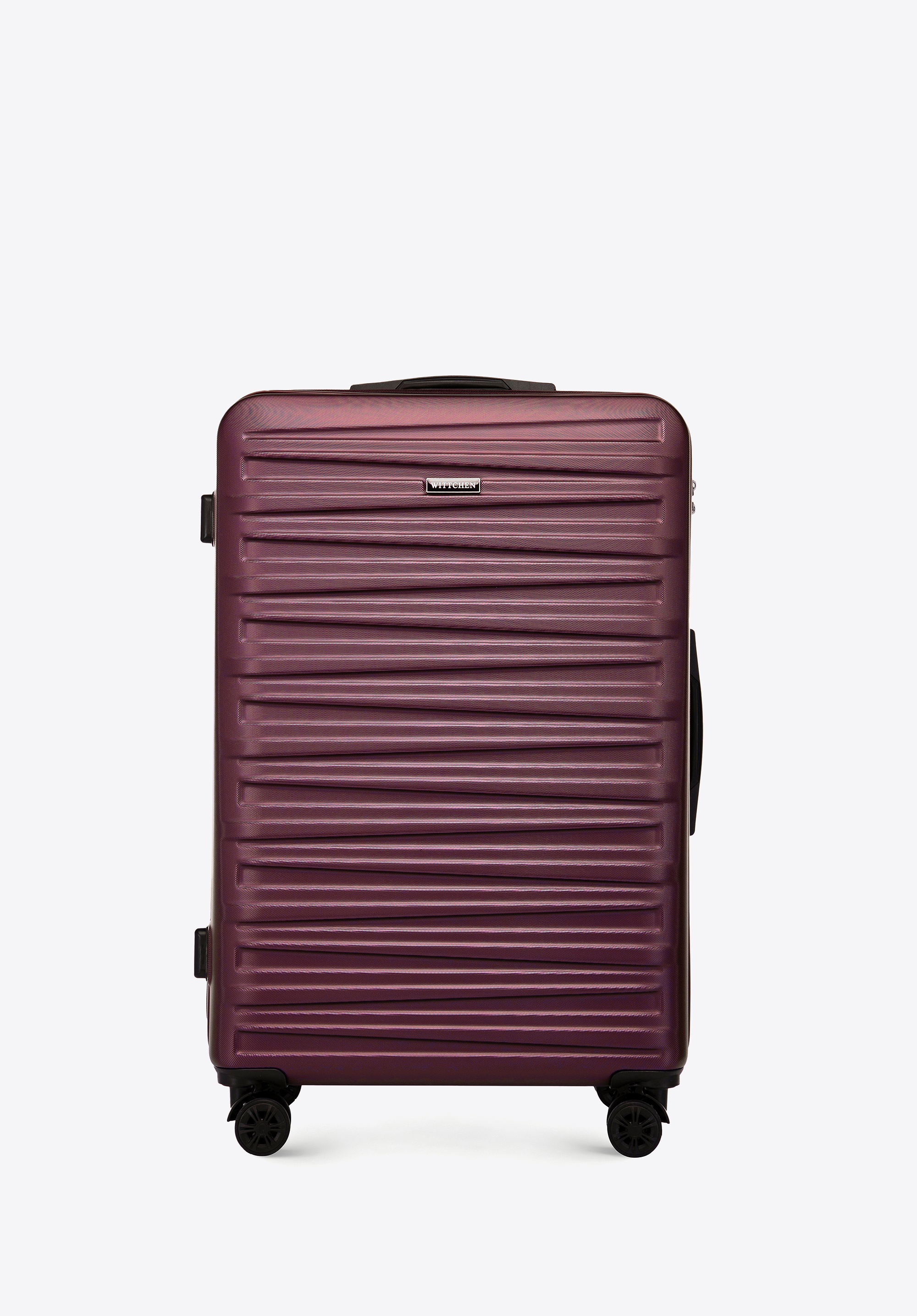 Duża walizka z ABS-u w poziome tłoczenie bordowa