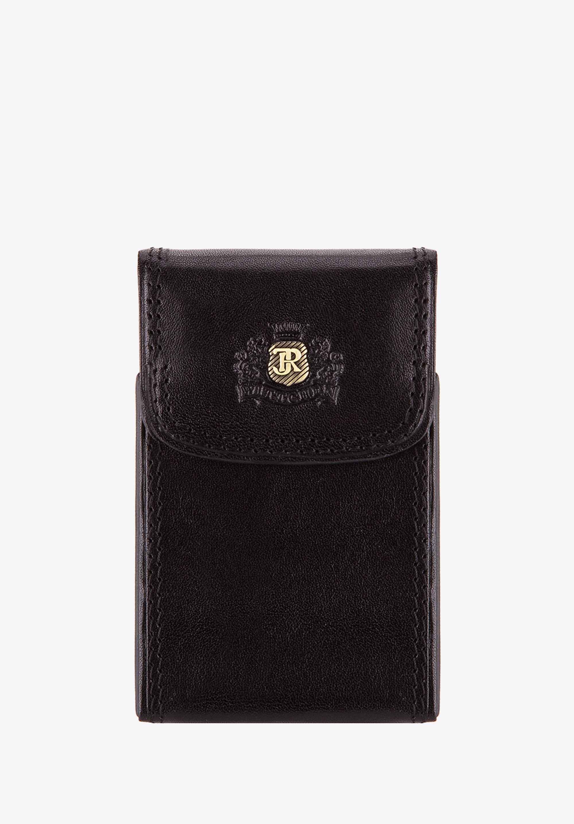 Etui na wizytówki skórzane z blaszką czarne