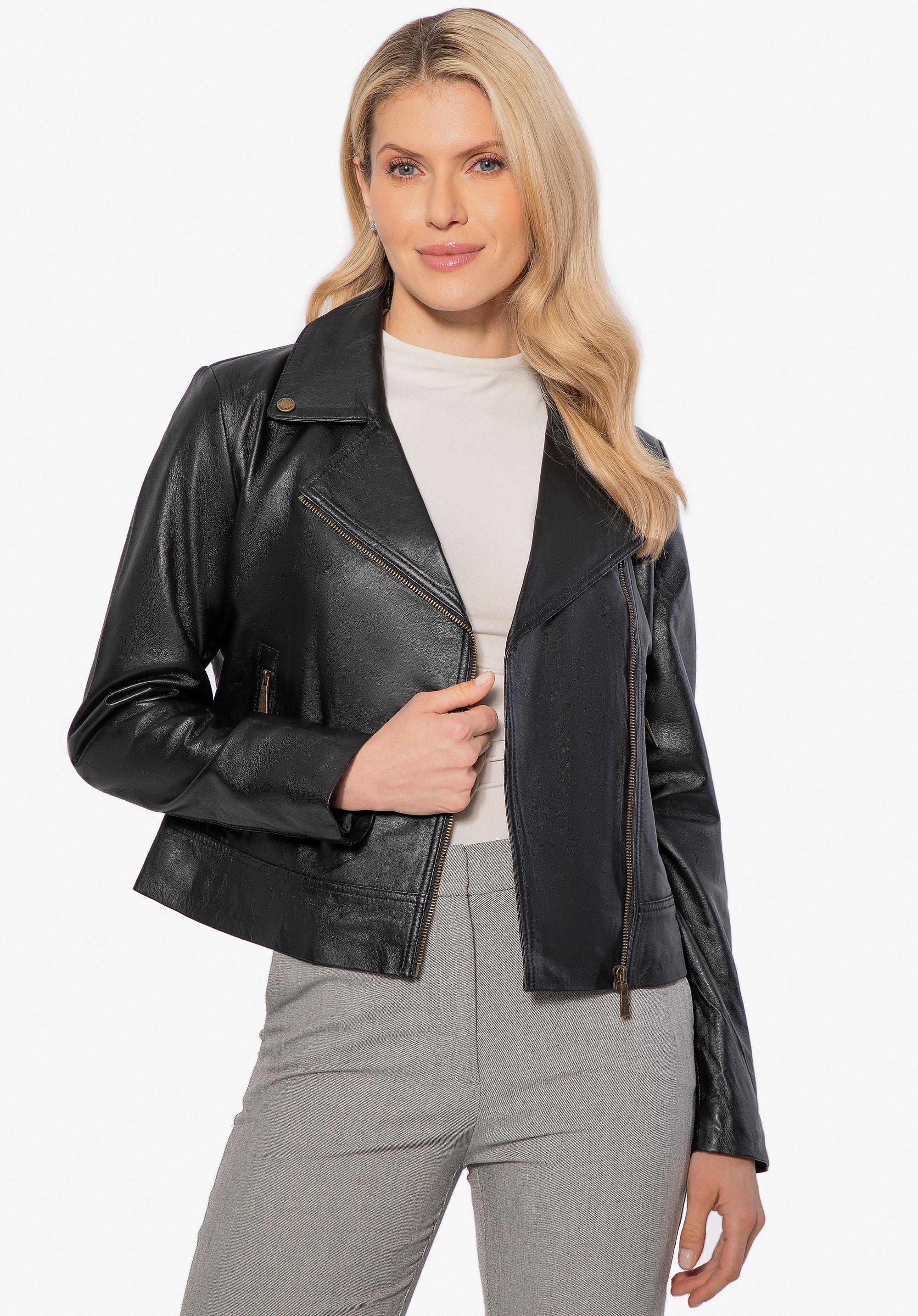 Damska ramoneska ze skóry naturalnej czarna