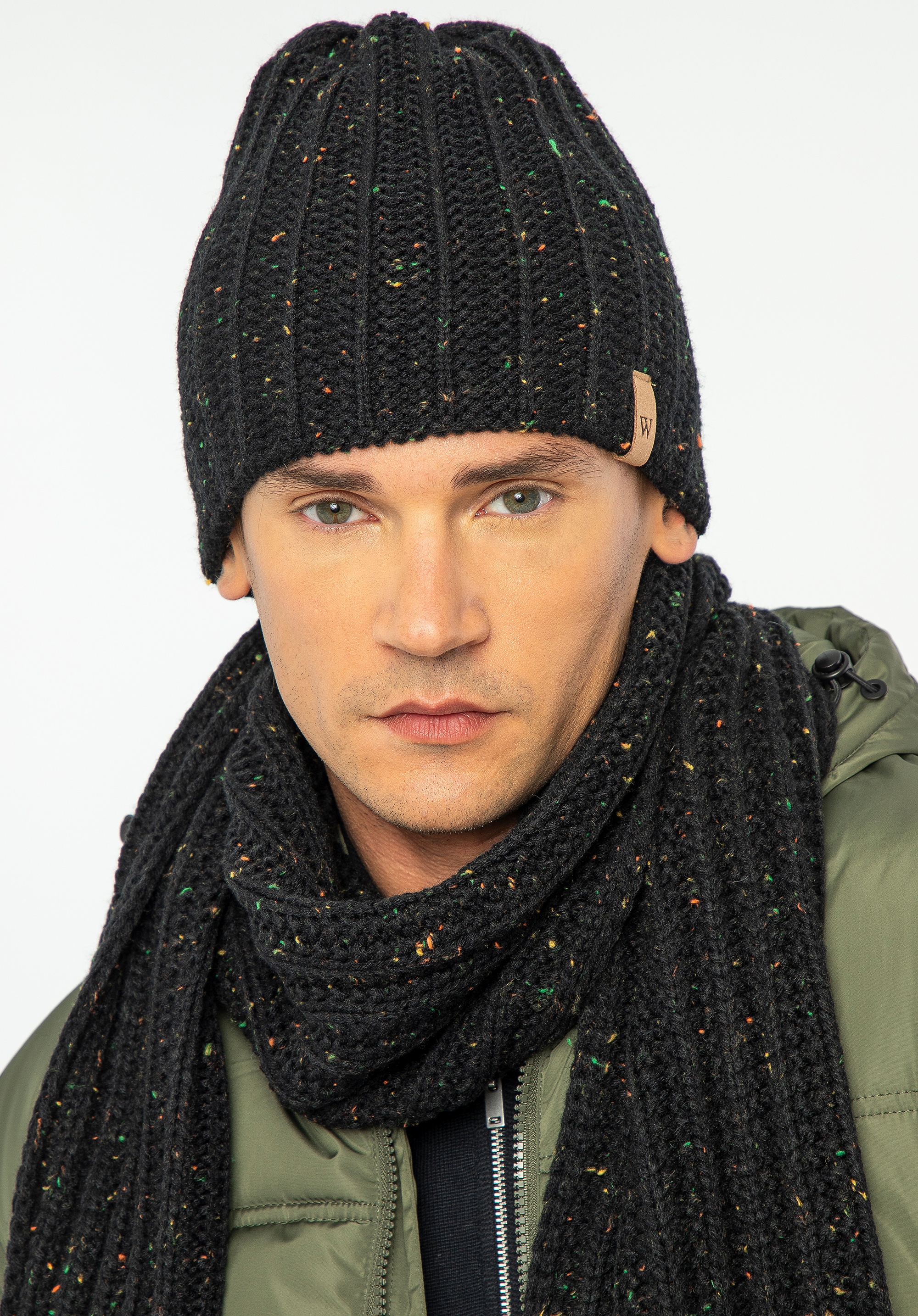 Męski komplet zimowy w drobny wzór czarny