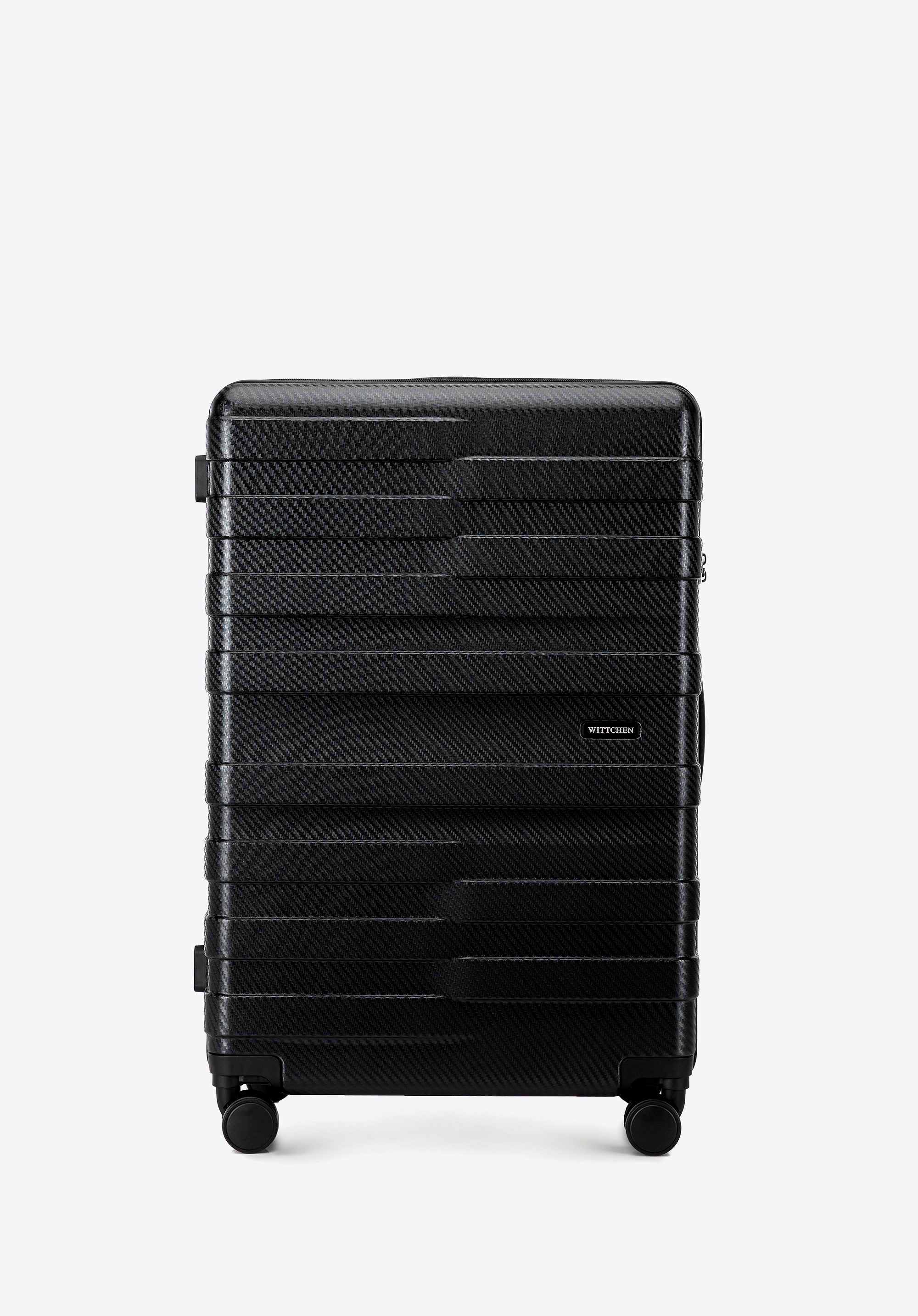 Duża walizka z polikarbonu w poziome pasy czarna