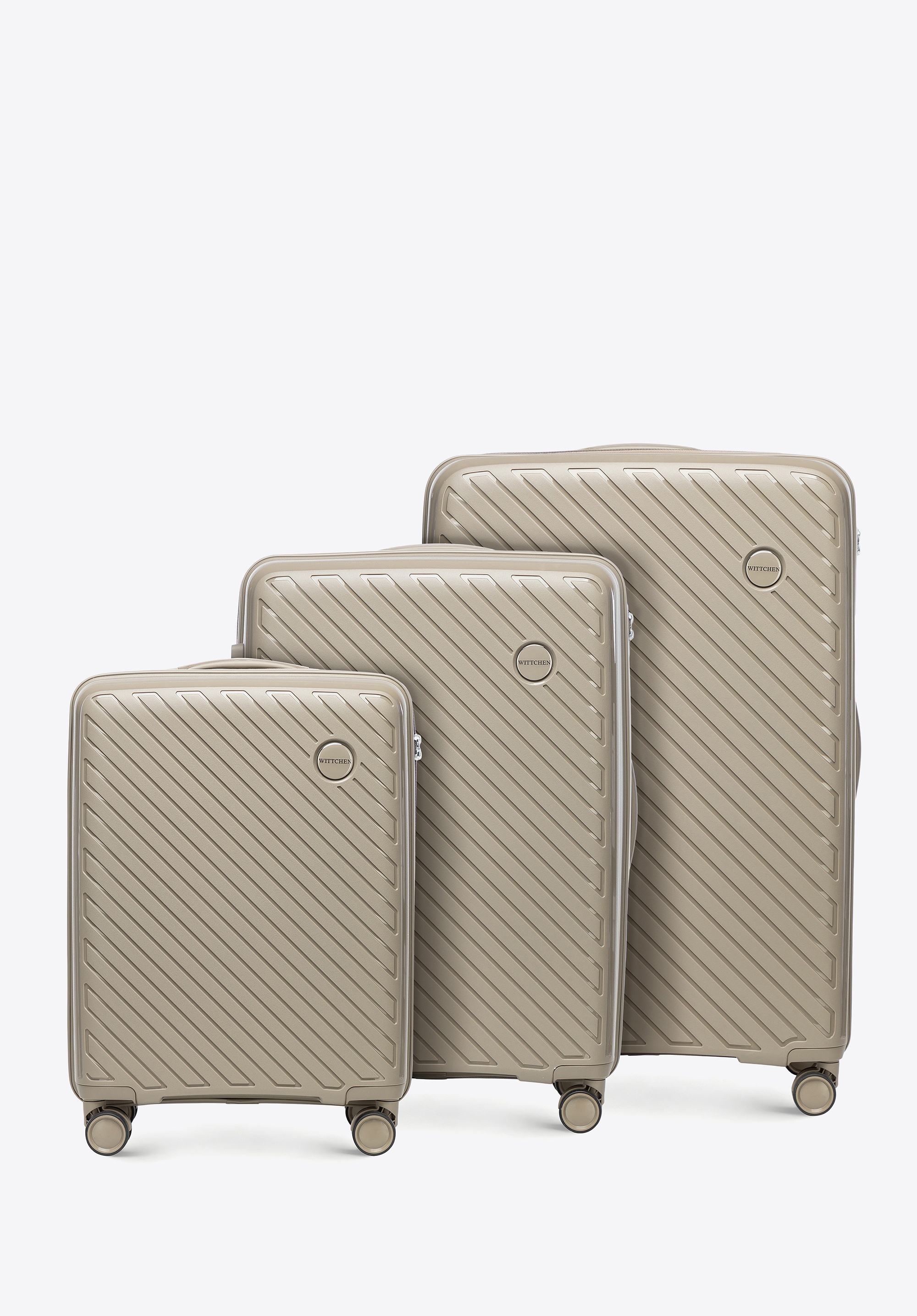 Zestaw walizek z polipropylenu w tłoczone paski ciemny beż