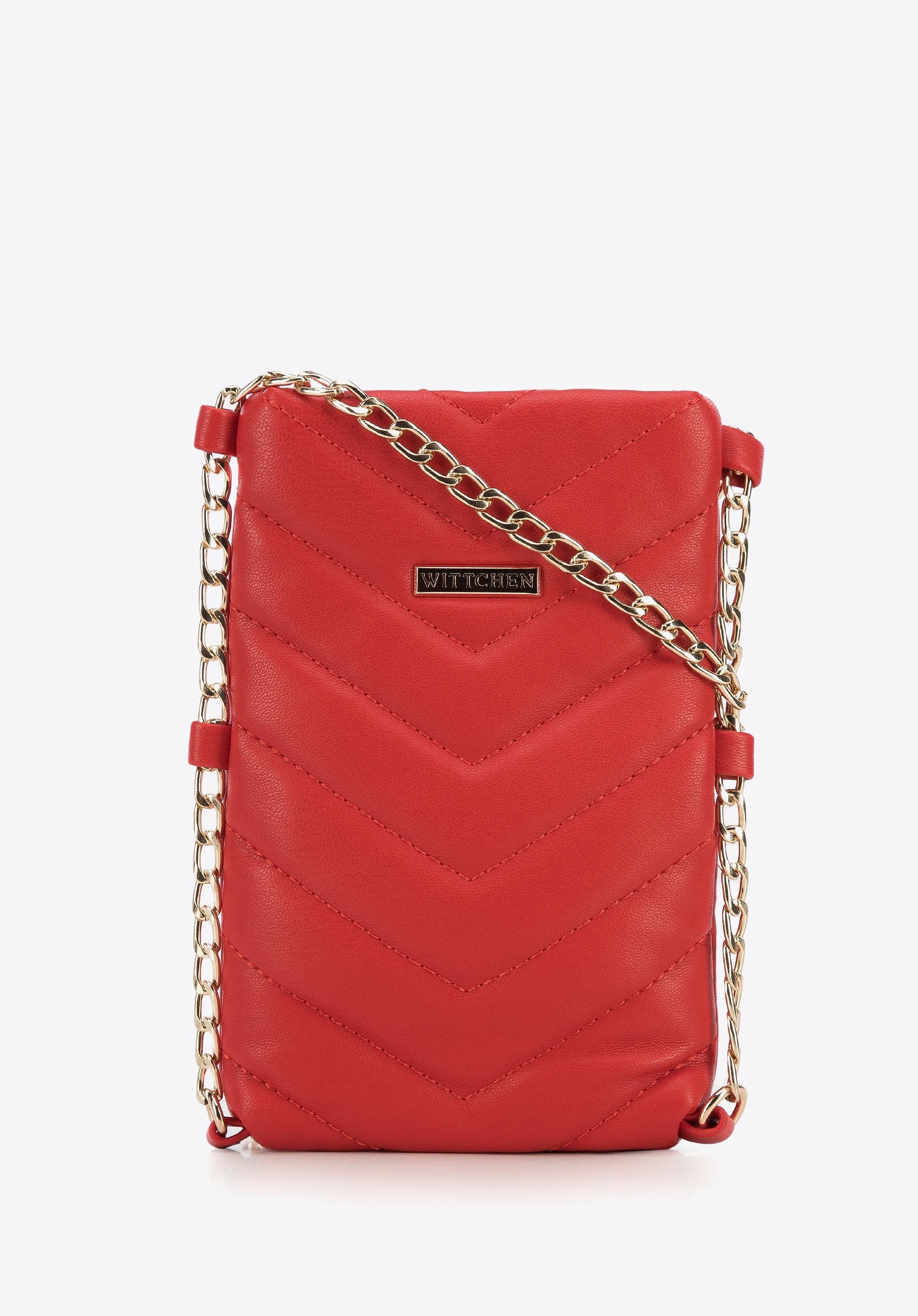 Minitorebka z pikowanej ekoskóry prostokątna na łańcuszku czerwona