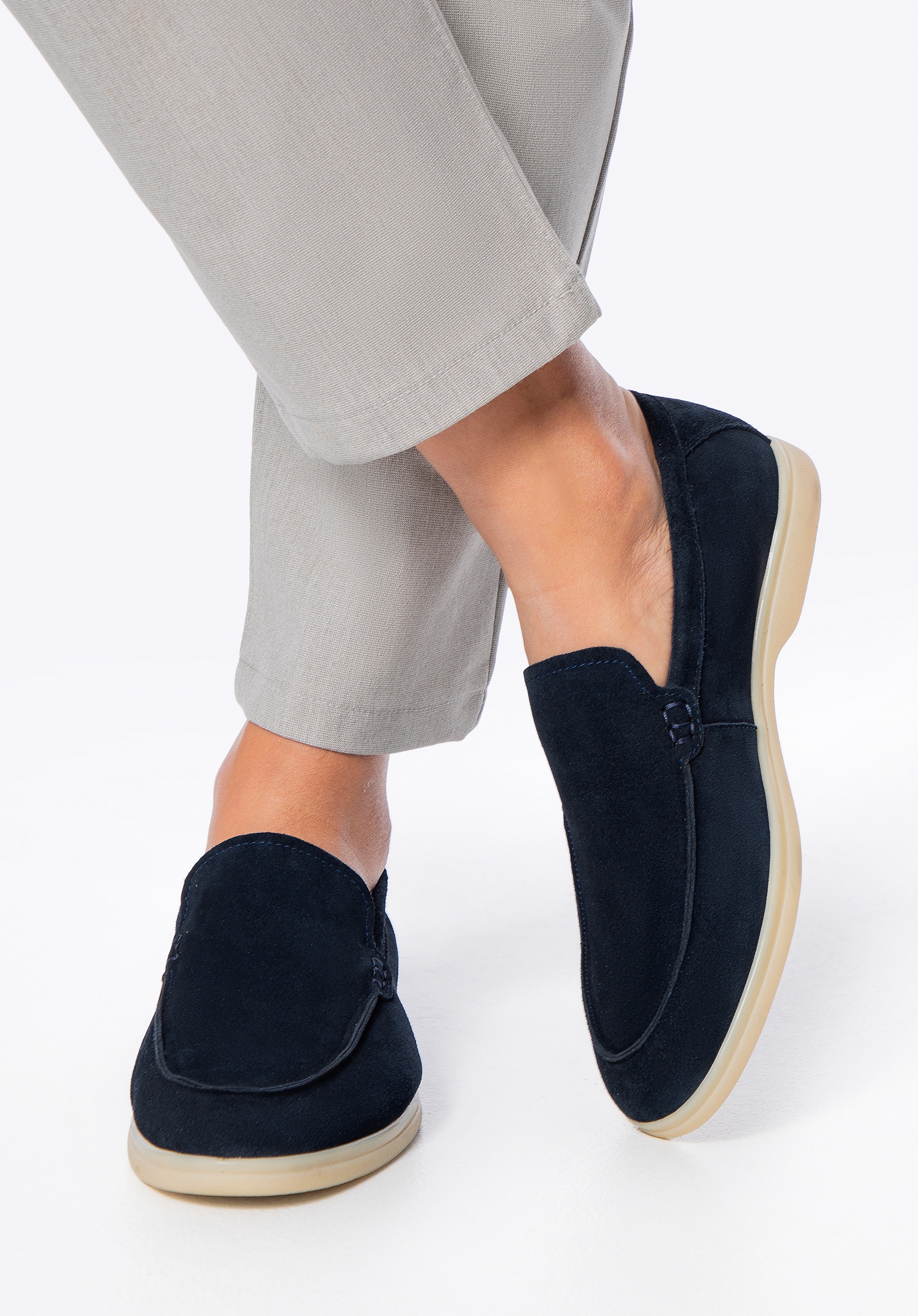 Męskie mokasyny z naturalnej skóry zamszowej różowe granatowe