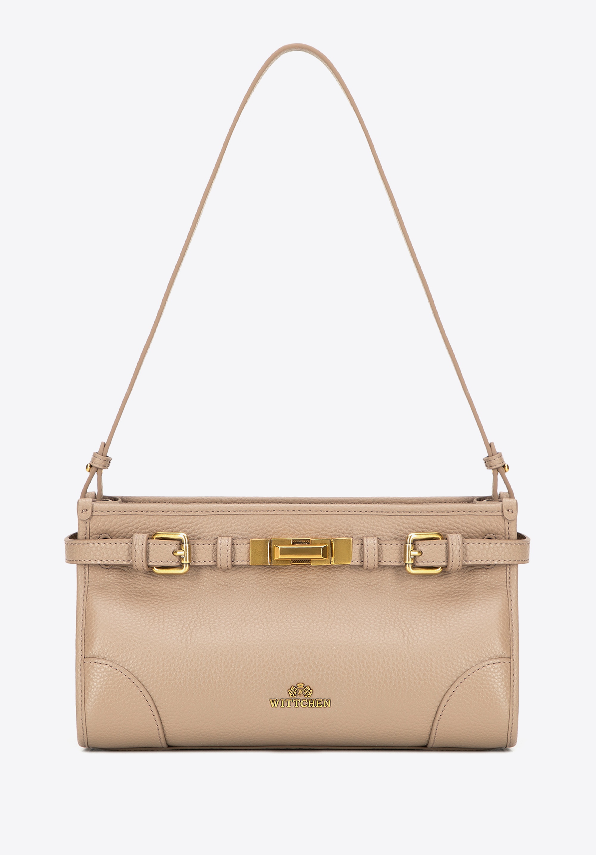 Torebka na ramię ze skóry naturalnej o fakturze groszkowej beżowa