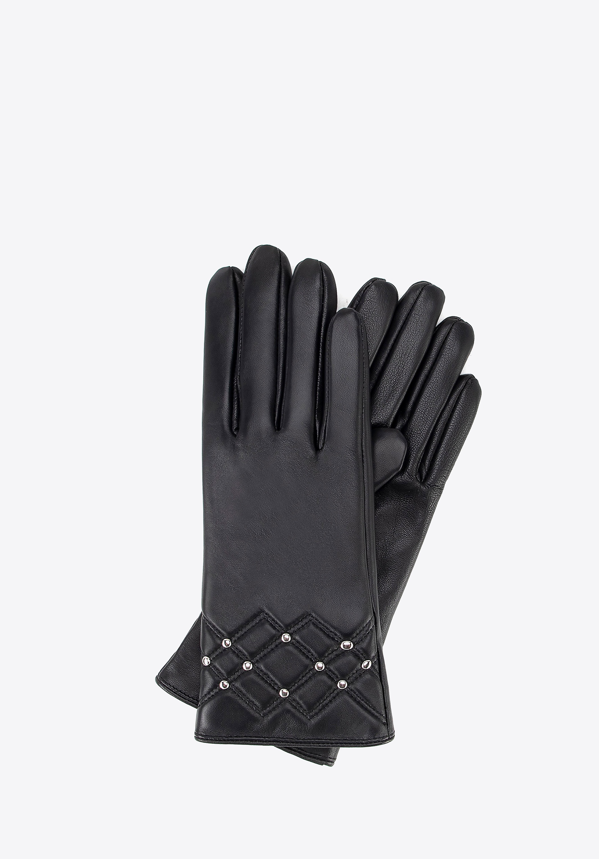 Damskie rękawiczki skórzane z pikowaniem czarne
