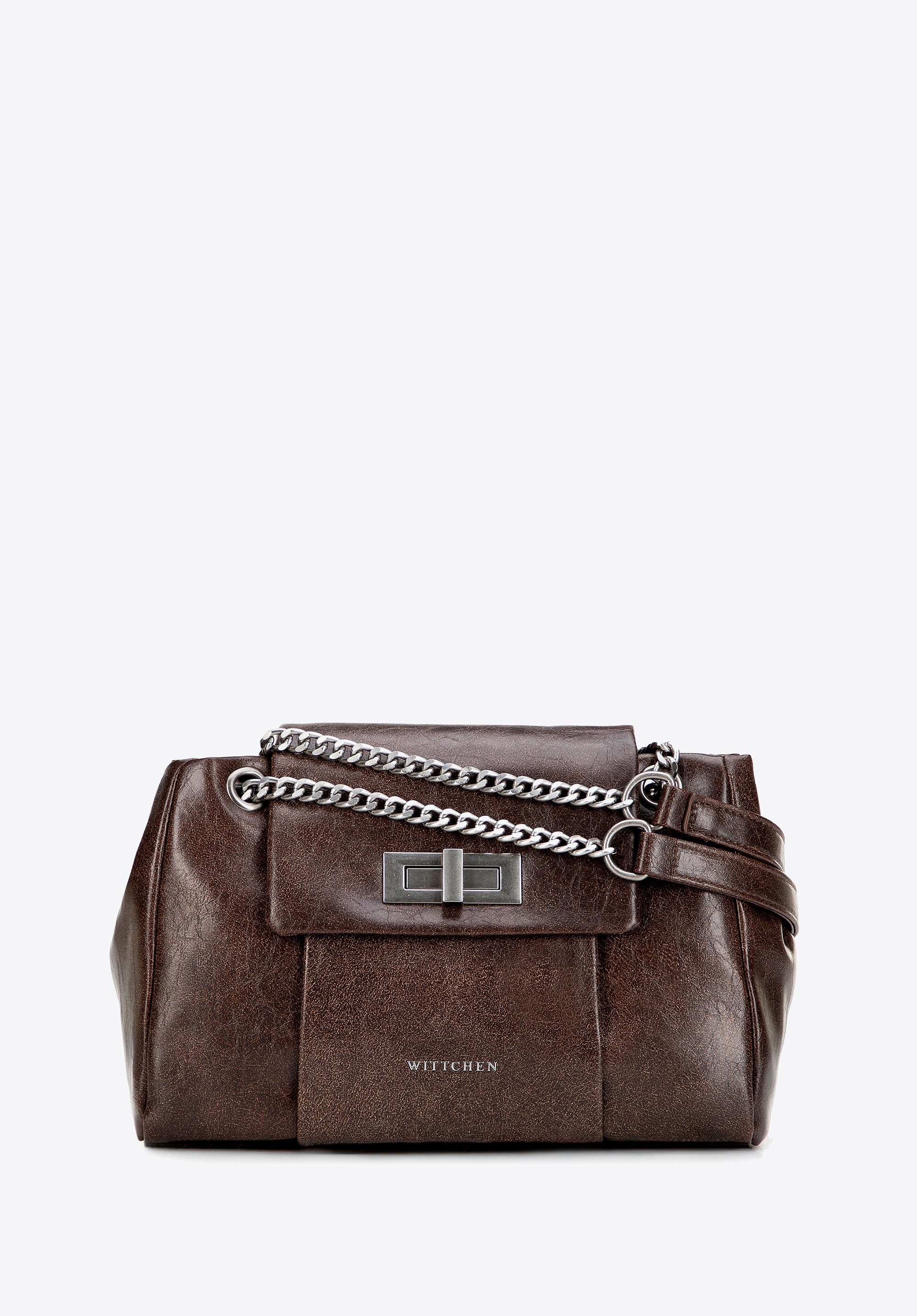 Listonoszka z imitacji skóry z łańcuszkiem brązowa