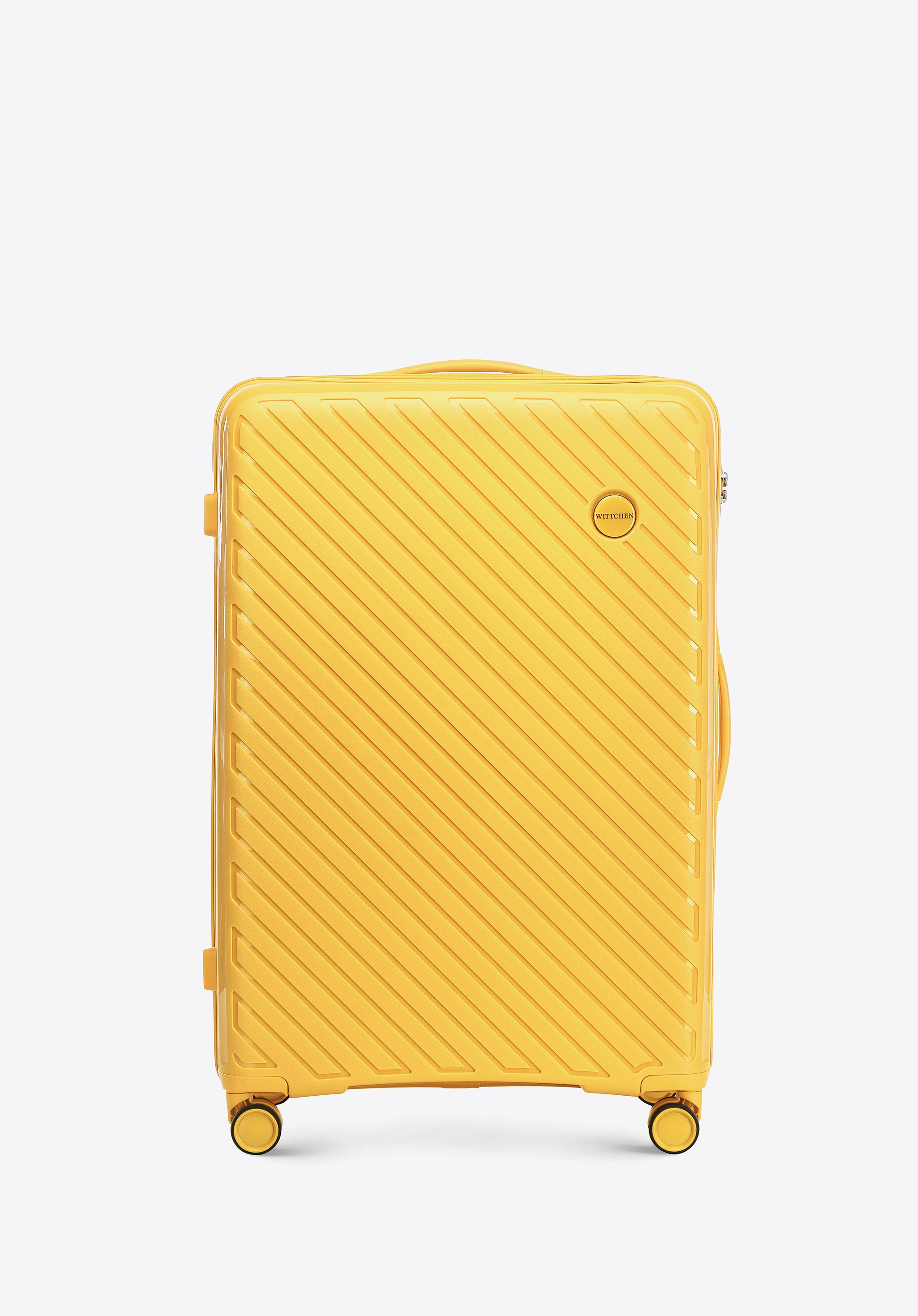 Duża walizka z polipropylenu w tłoczone paski żółta