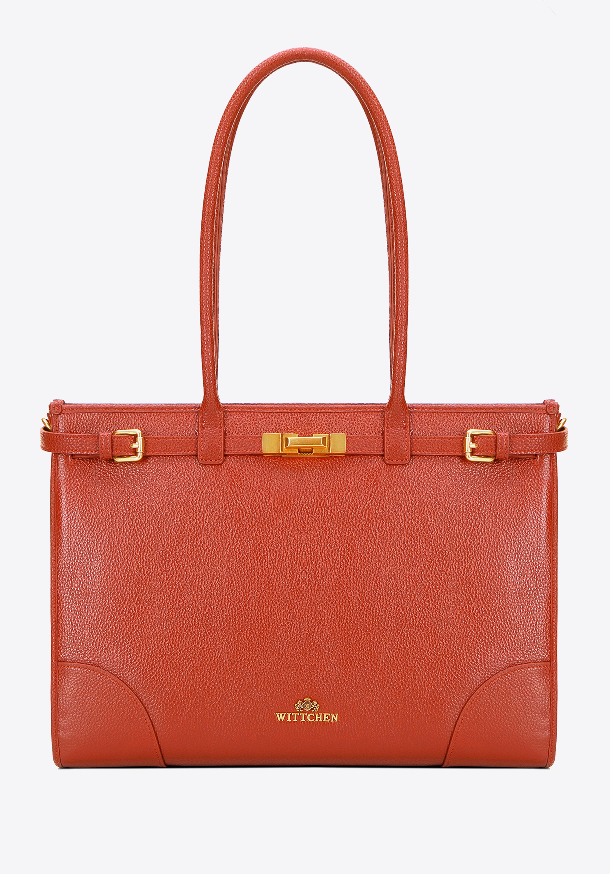 Damska shopperka ze skóry naturalnej o fakturze groszkowej pomarańczowa