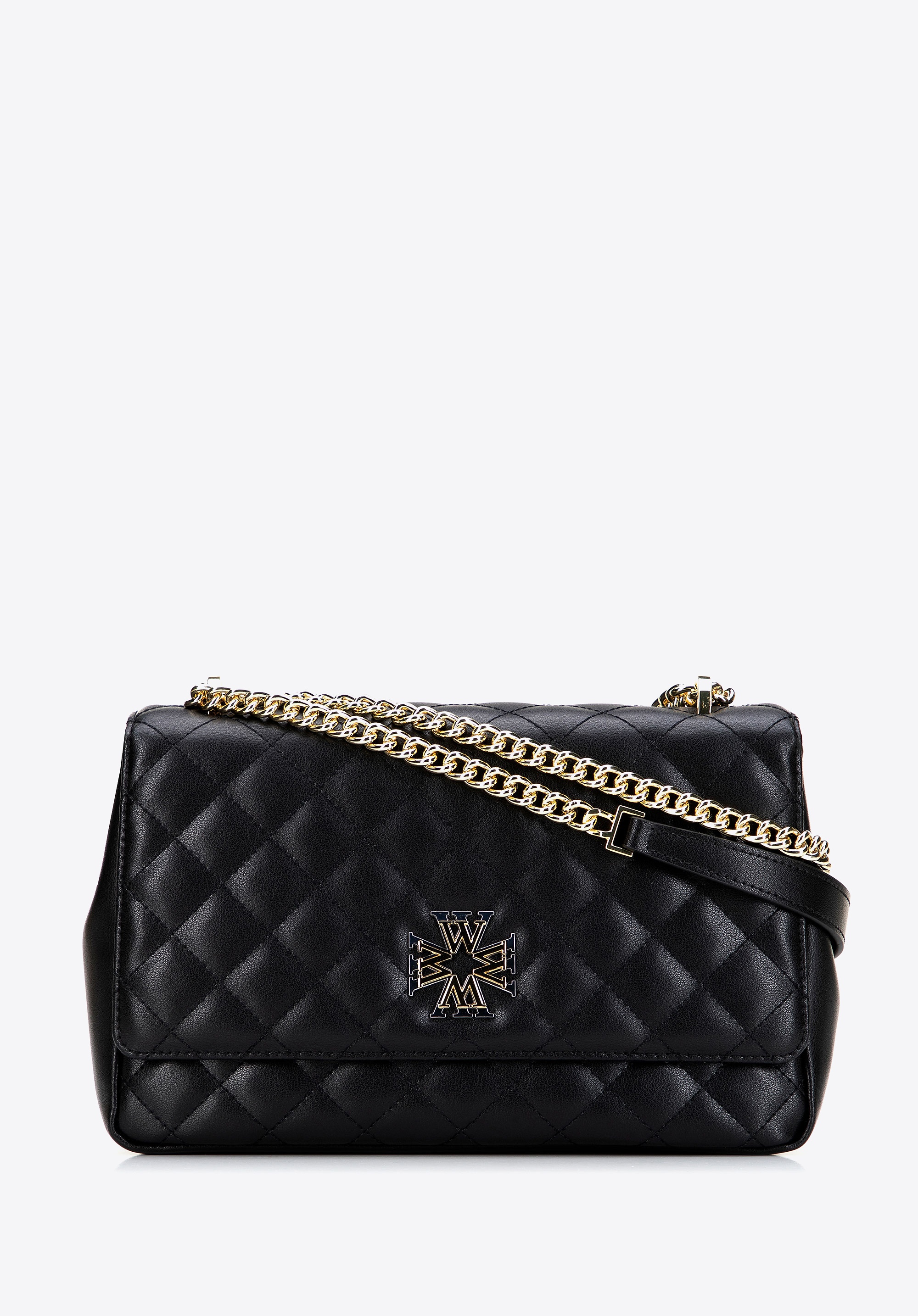 Listonoszka ze skóry naturalnej z łańcuszkiem czarna