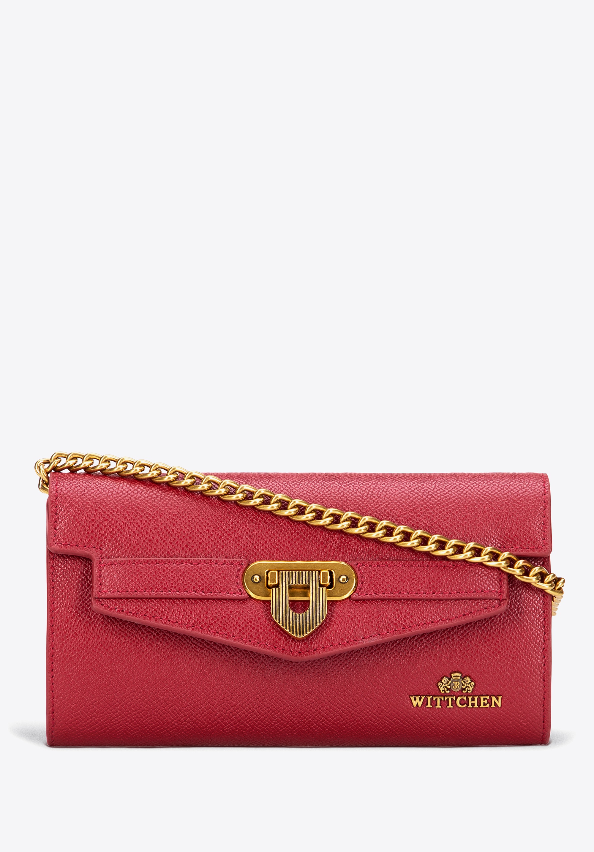 Kopertówka ze skóry naturalnej z łańcuszkiem czerwona