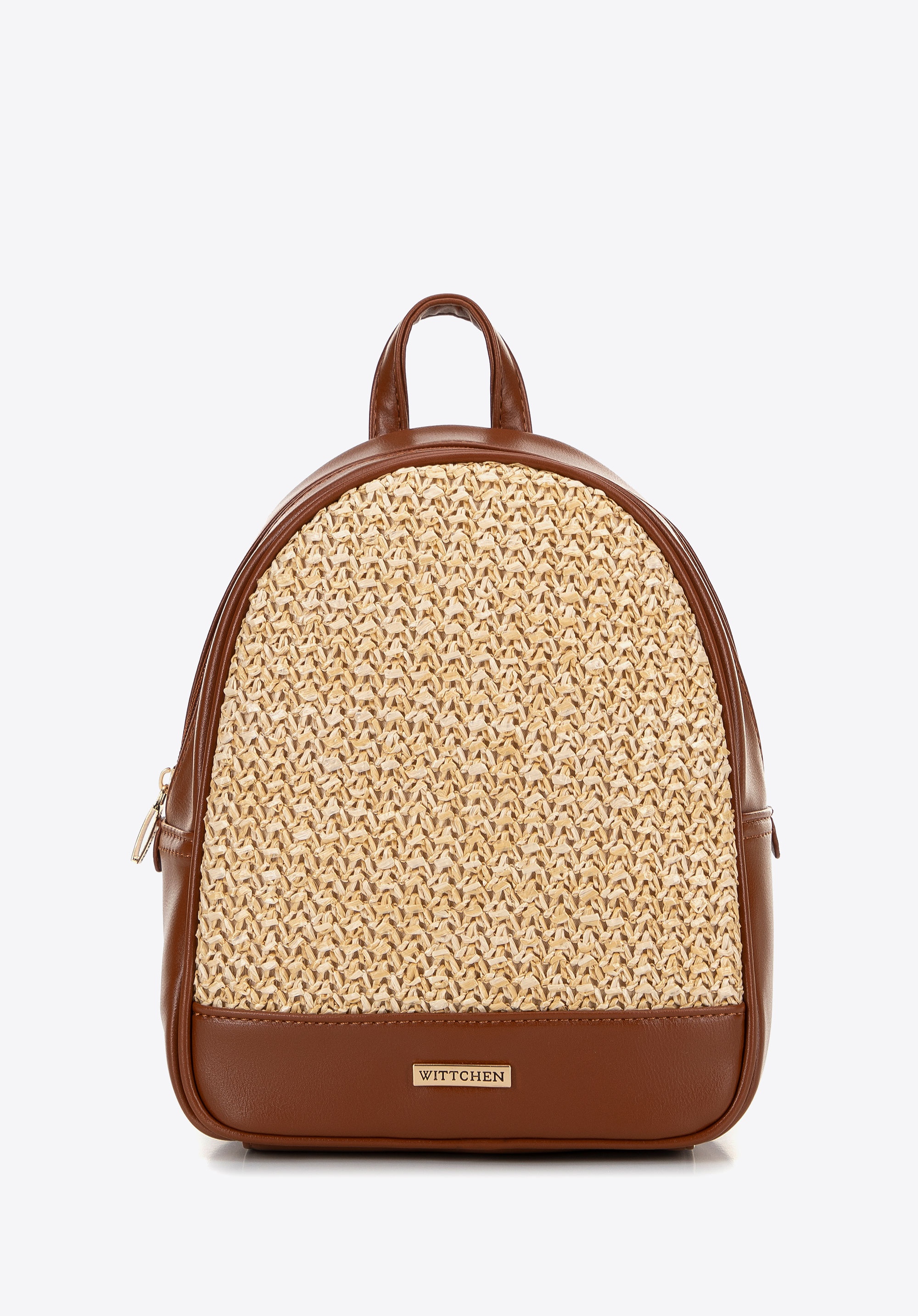 Damski plecak z plecionką brązowo - beżowy