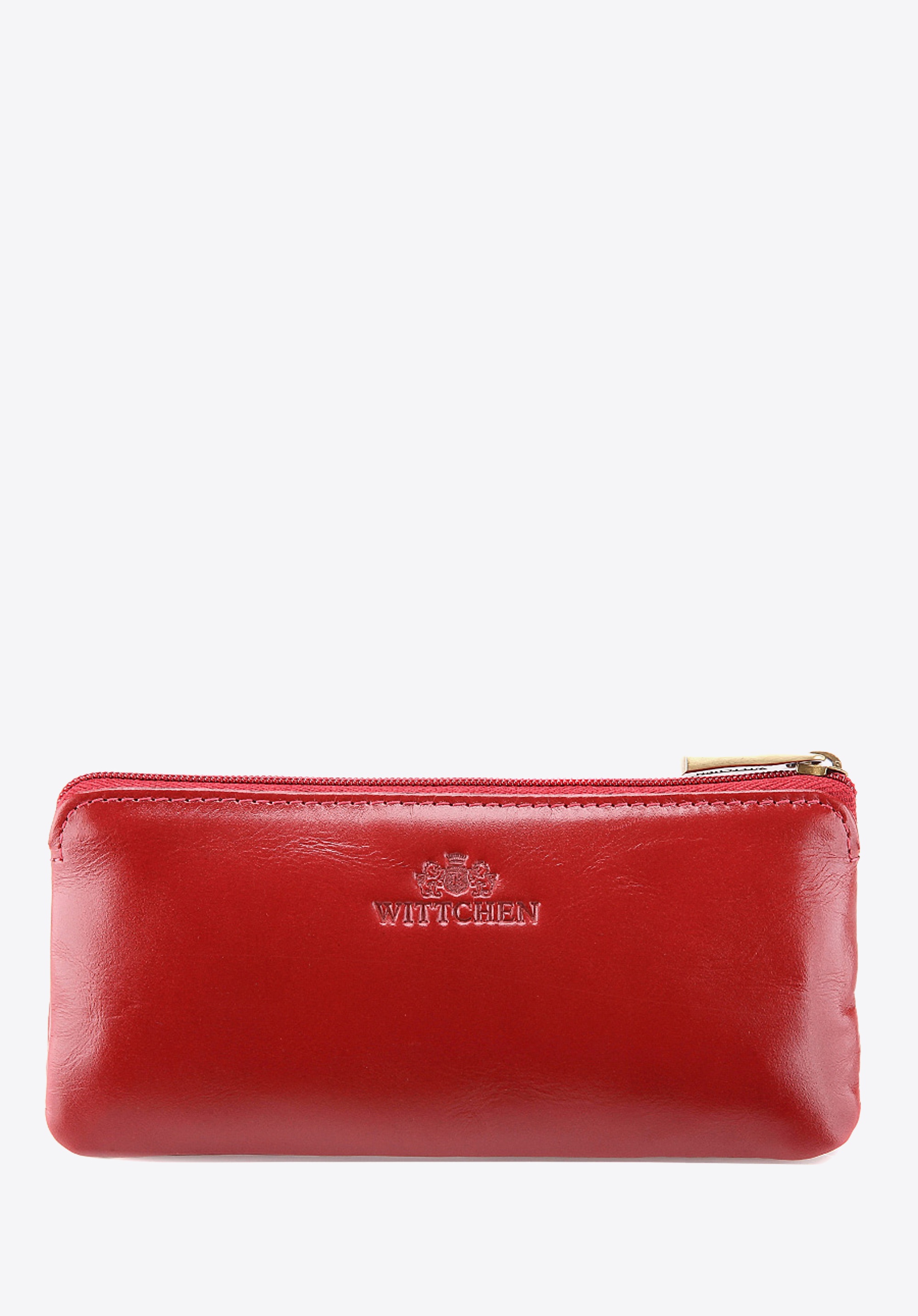 Etui na klucze skórzane z półotwartą kieszenią czerwone