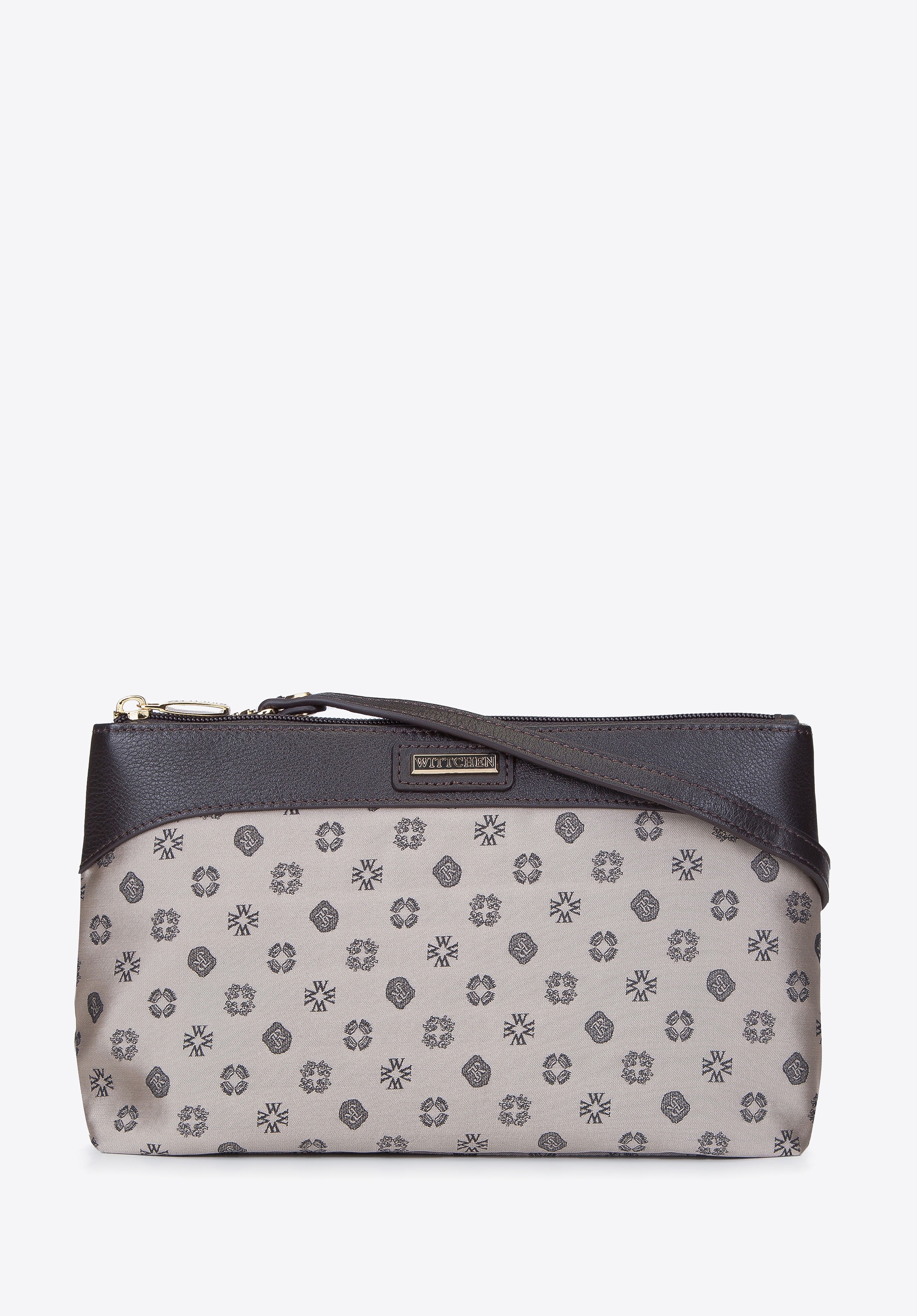 Torebka crossbody z żakardu z monogramem i skóry beżowa