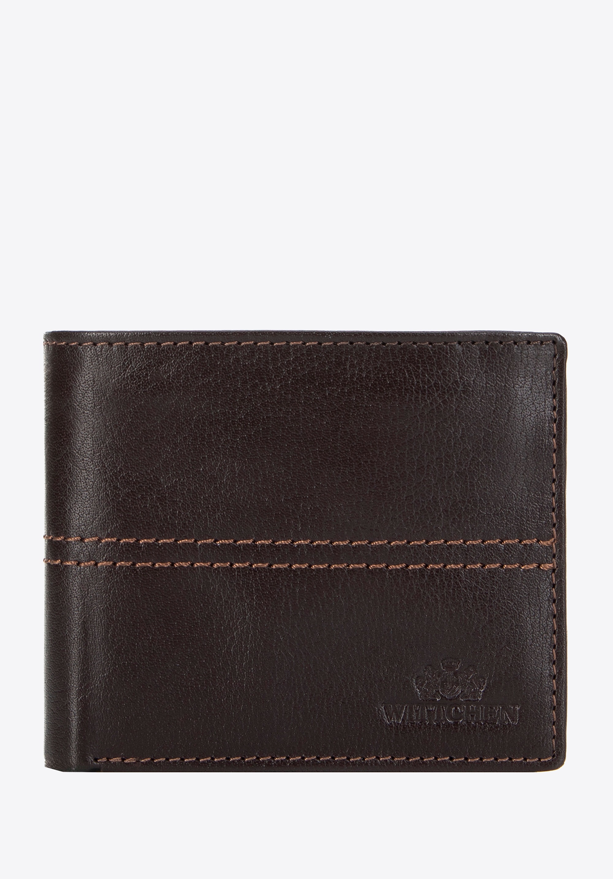 Męski skórzany portfel z przeszyciami brązowy